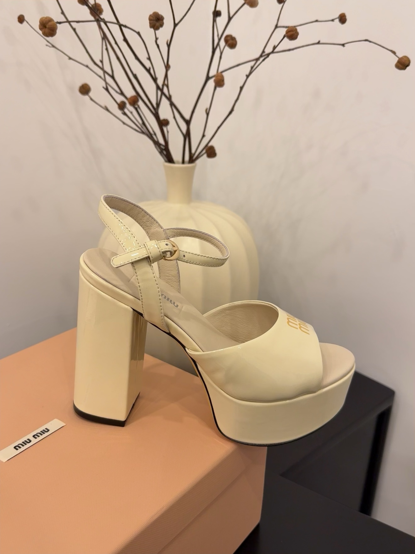 Miu Miu Women's Patent Leather Platform Heeled Sandals in Cream 2 i1743514699 8942 5
