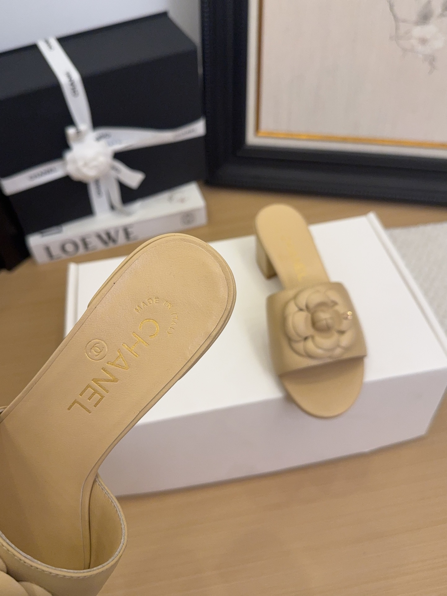 Elegant Women's Mules with Camellia Flower, Beige Leather, Low Block Heel 7 i1744199660 8655 7