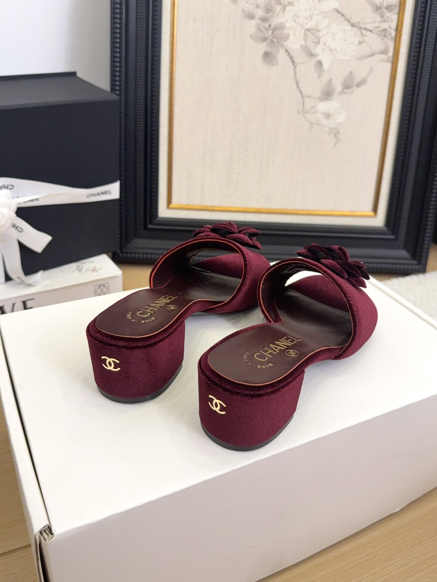 ππ*πππ25 Women's Velvet Platform Flower Heeled Sandals Slides,Burgundy,Size 35-39 7 i1744199751 3226 0