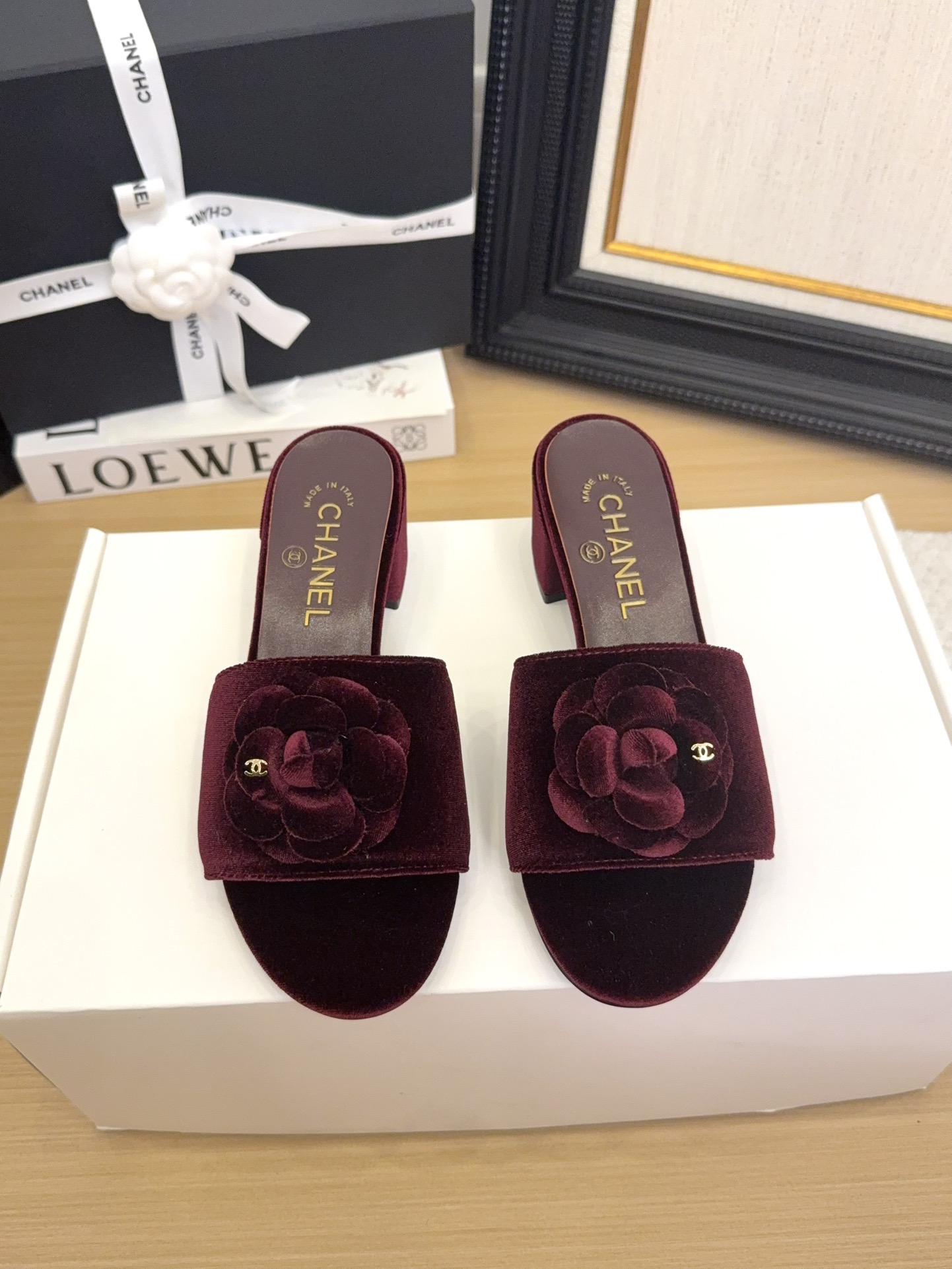 ππ*πππ25 Women's Velvet Platform Flower Heeled Sandals Slides,Burgundy,Size 35-39 3 i1744199751 4583 6