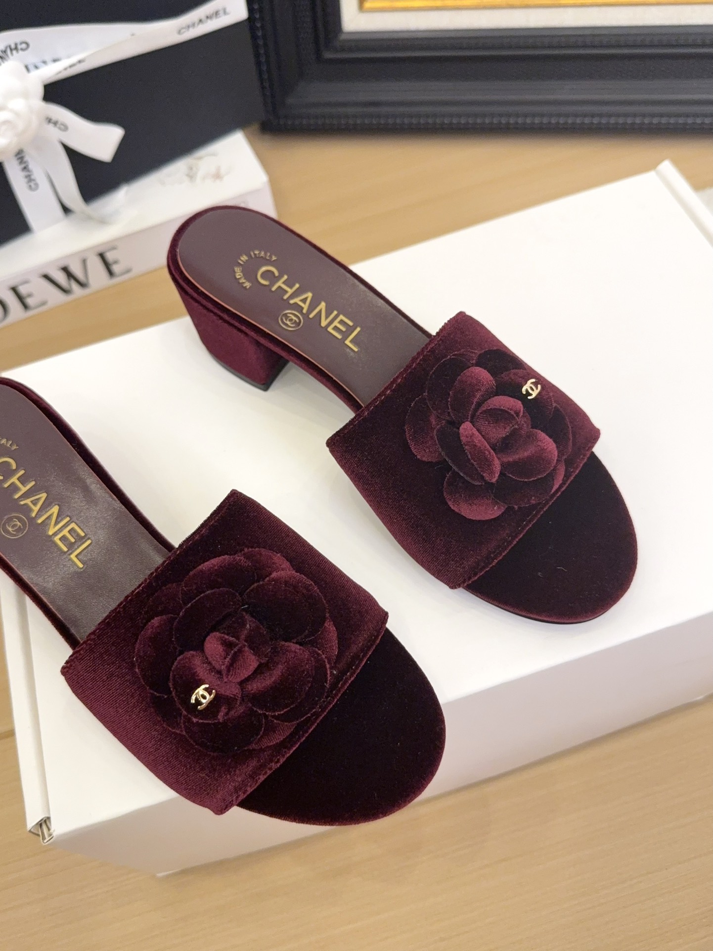 ππ*πππ25 Women's Velvet Platform Flower Heeled Sandals Slides,Burgundy,Size 35-39 8 i1744199751 7955 3