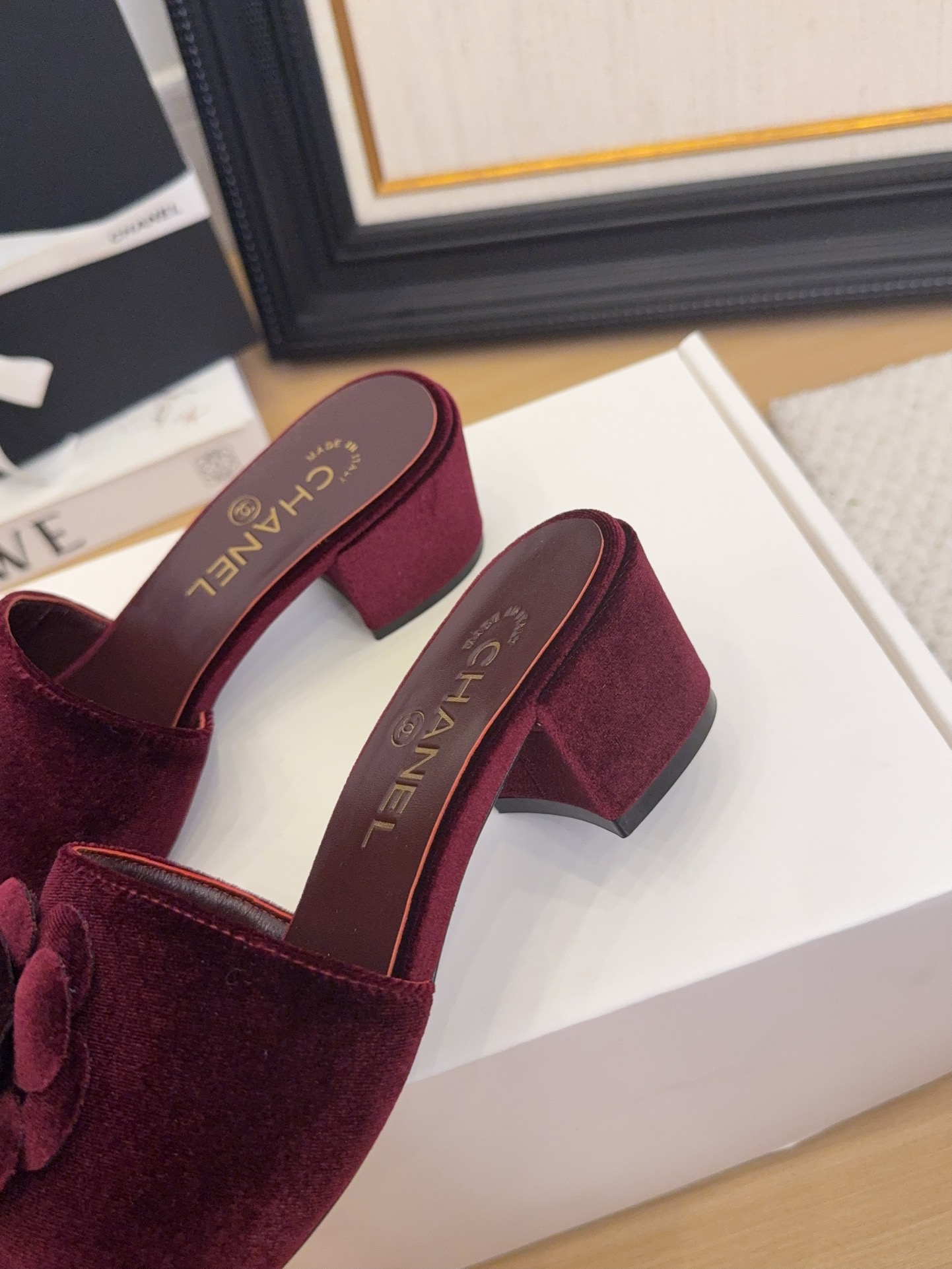 ππ*πππ25 Women's Velvet Platform Flower Heeled Sandals Slides,Burgundy,Size 35-39 9 i1744199751 8029 8