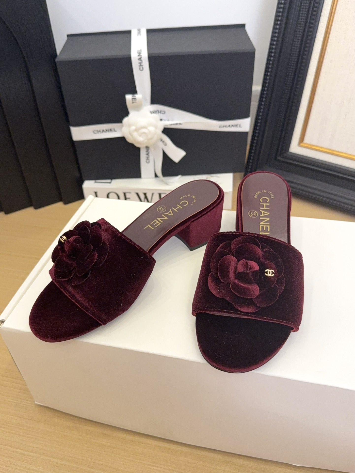 ππ*πππ25 Women's Velvet Platform Flower Heeled Sandals Slides,Burgundy,Size 35-39 2 i1744199751 8835 4