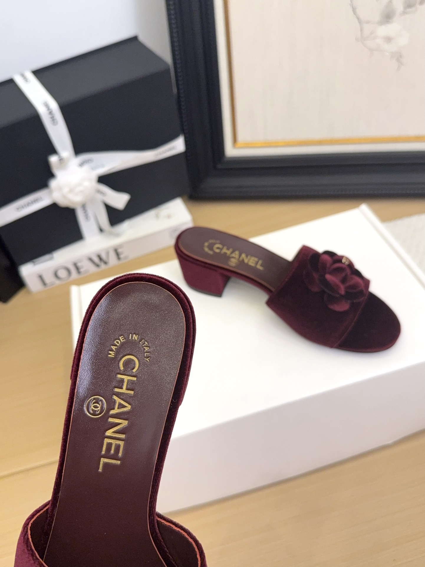 ππ*πππ25 Women's Velvet Platform Flower Heeled Sandals Slides,Burgundy,Size 35-39 5 i1744199751 977 5