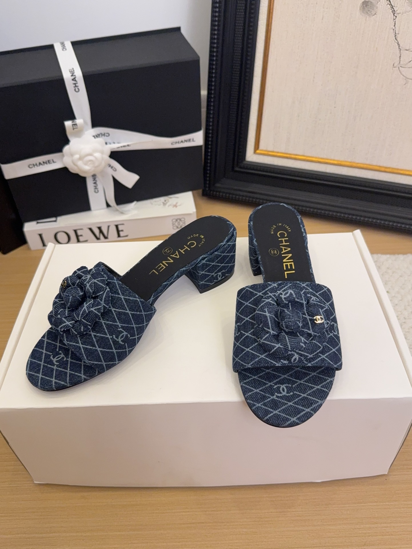 Chanel Women's Denim Heeled Sandals with Camellia, Blue, Size 35-39 4 i1744199832 20 5