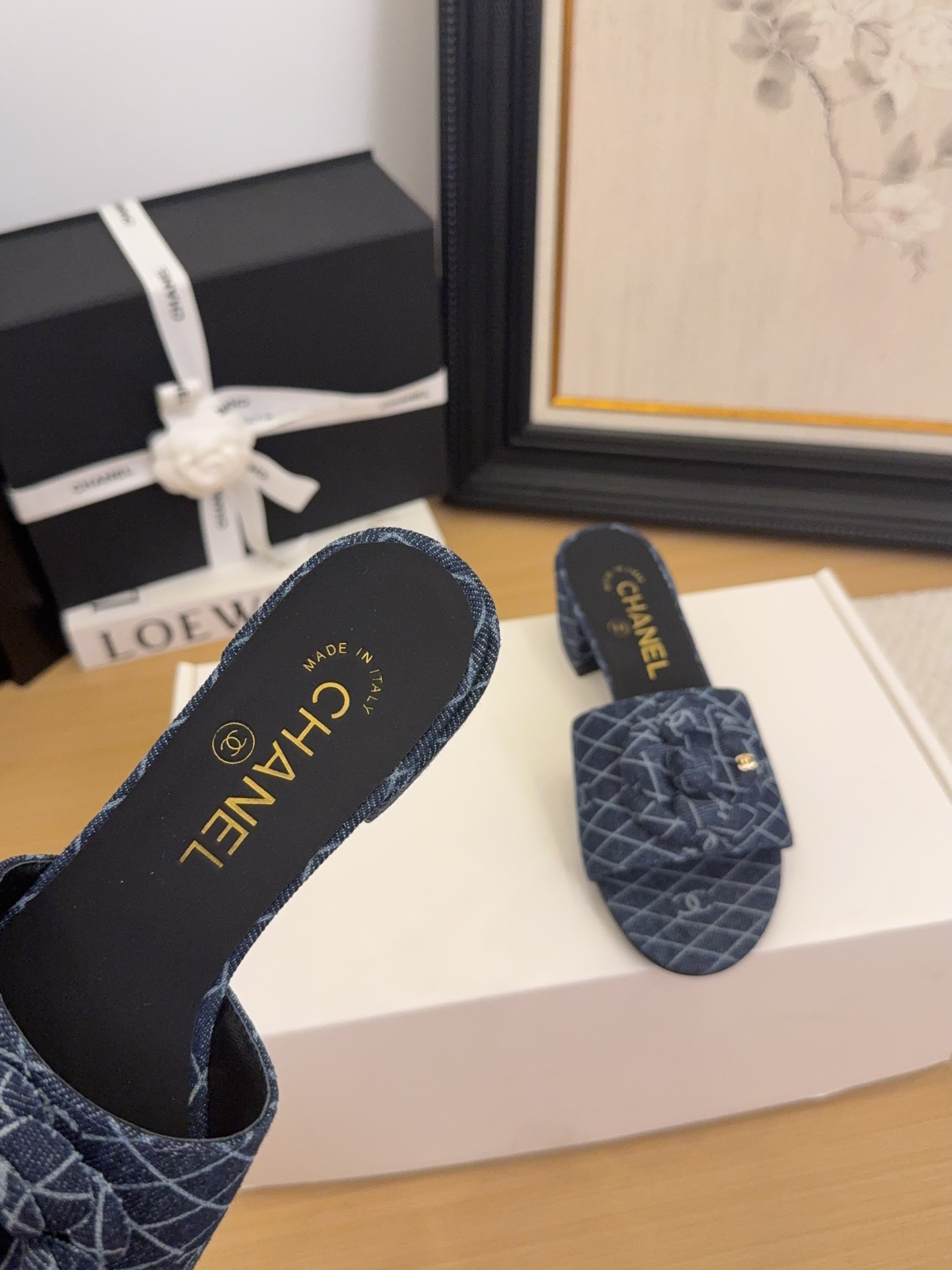 Chanel Women's Denim Heeled Sandals with Camellia, Blue, Size 35-39 5 i1744199832 4418 0