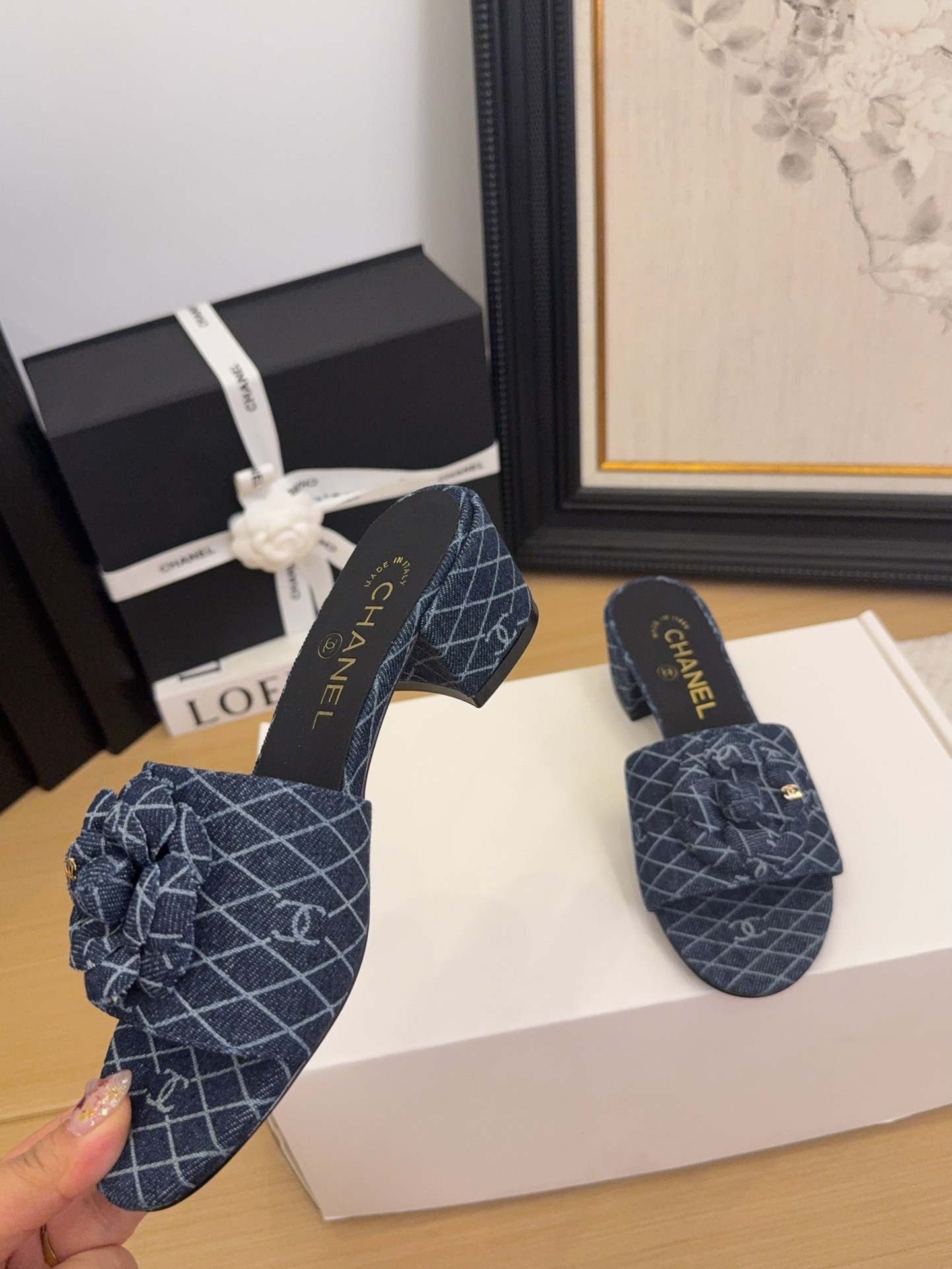 Chanel Women's Denim Heeled Sandals with Camellia, Blue, Size 35-39 6 i1744199832 6369 2