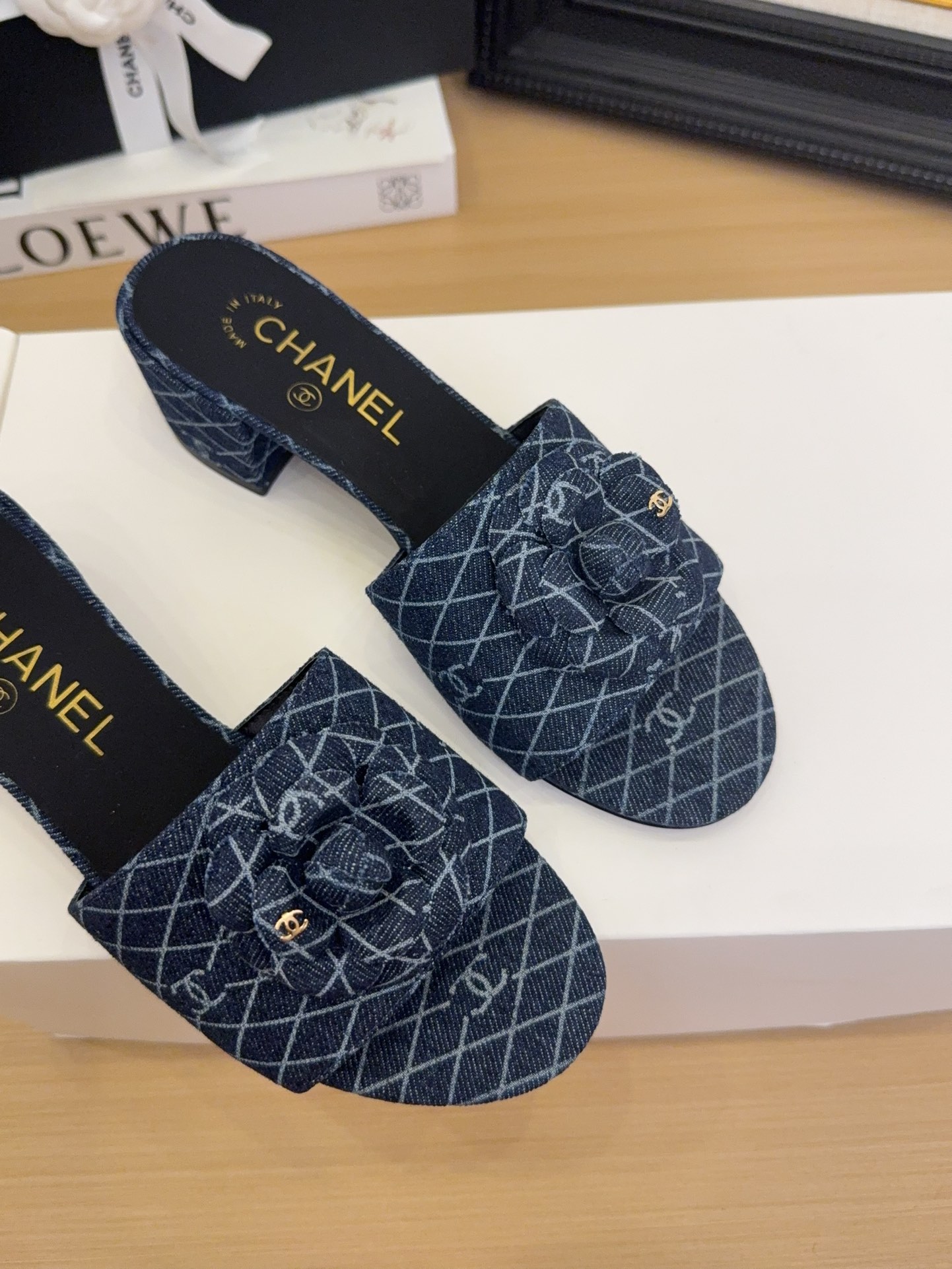 Chanel Women's Denim Heeled Sandals with Camellia, Blue, Size 35-39 9 i1744199832 6567 7
