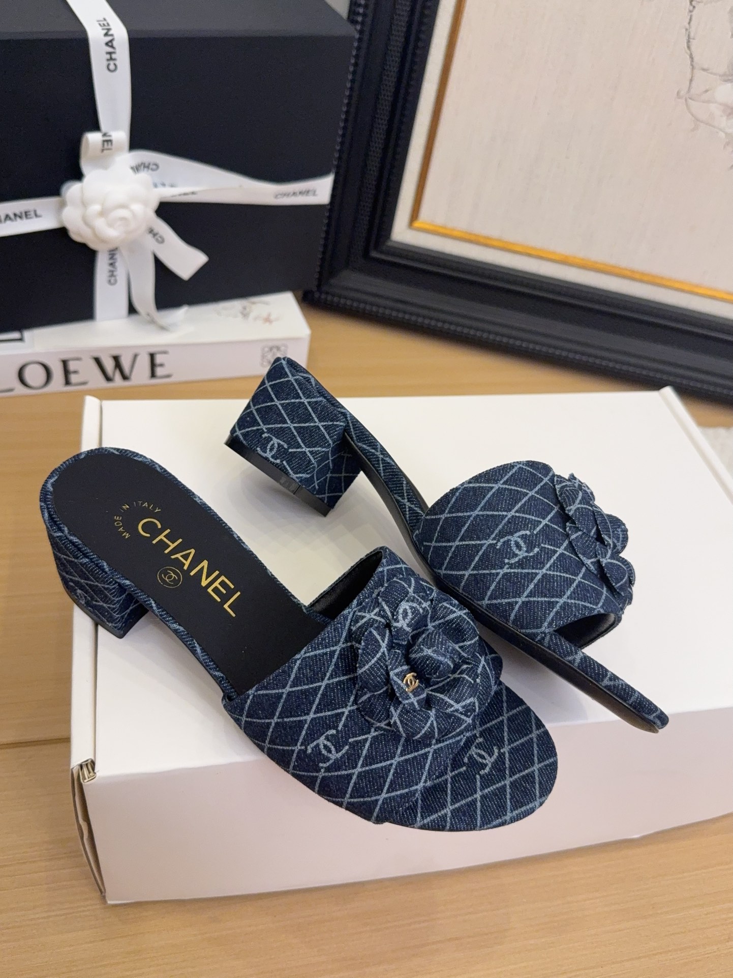 Chanel Women's Denim Heeled Sandals with Camellia, Blue, Size 35-39 2 i1744199832 8108 4