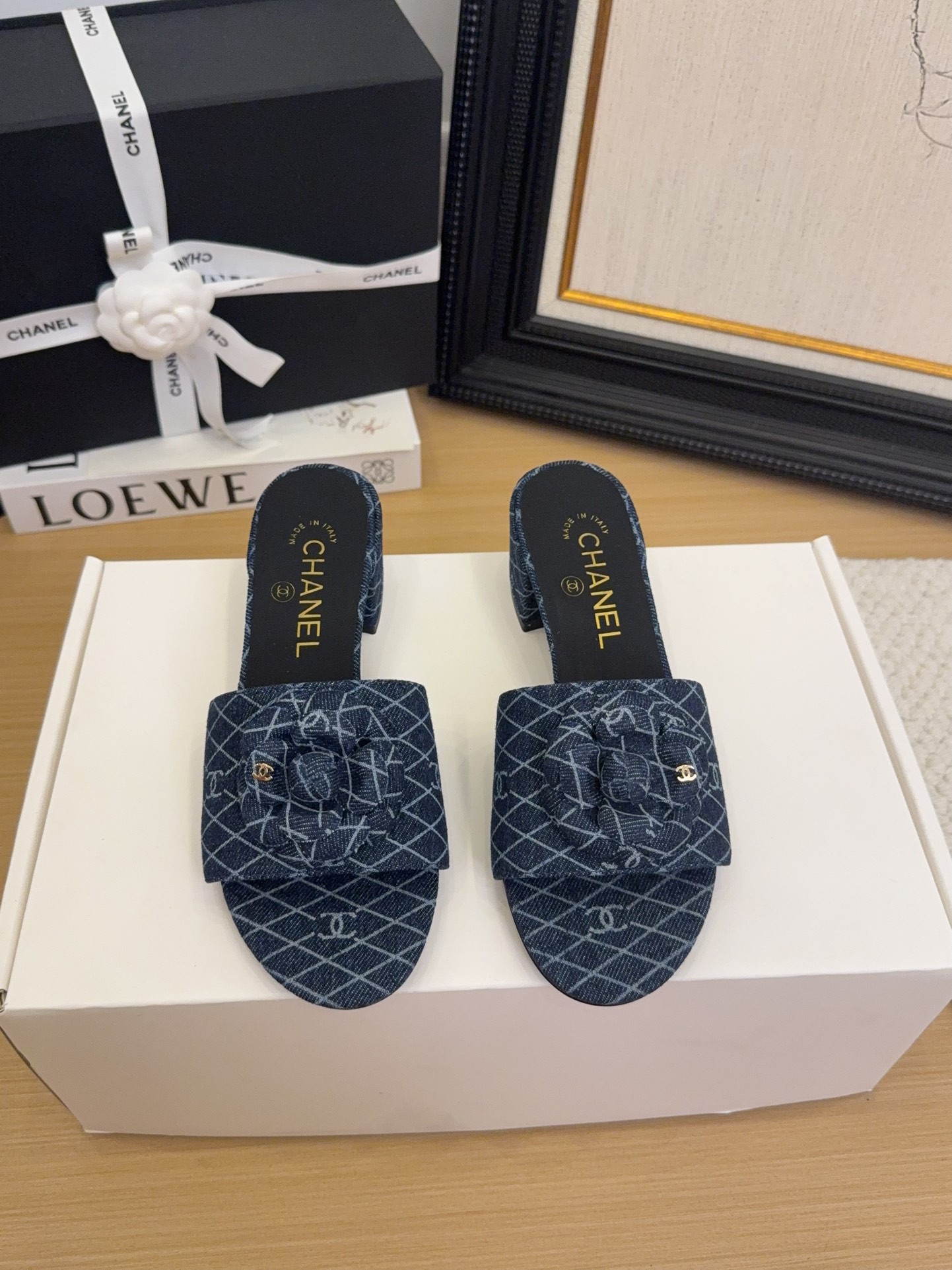 Chanel Women's Denim Heeled Sandals with Camellia, Blue, Size 35-39 3 i1744199832 8750 8