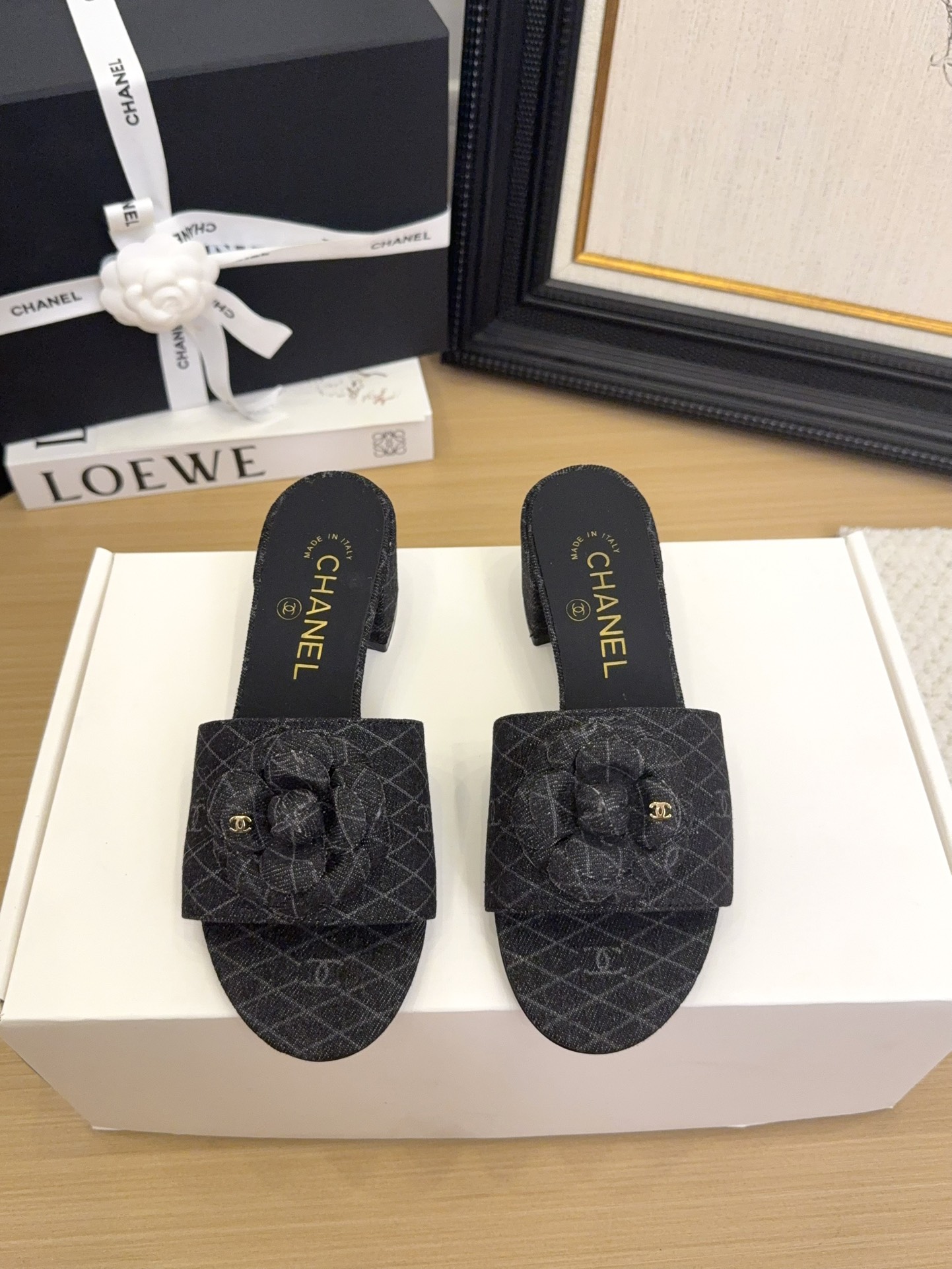 Chanel 25 Women's Denim Mules with Camellia Accent - Stylish & Comfortable 3 i1744199982 3019 1