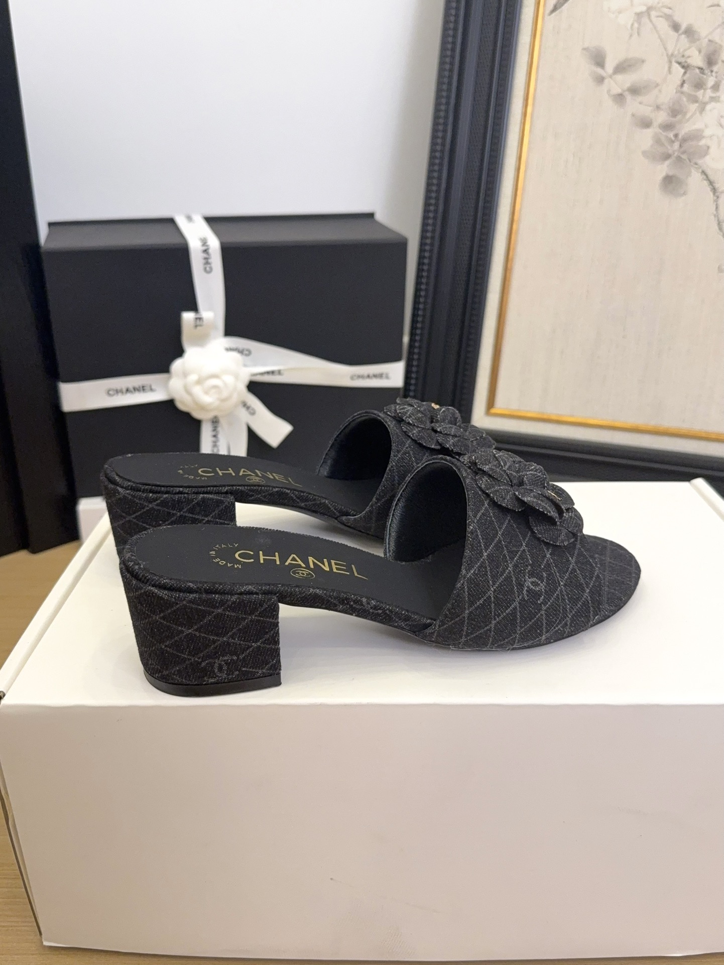 Chanel 25 Women's Denim Mules with Camellia Accent - Stylish & Comfortable 8 i1744199982 6736 0