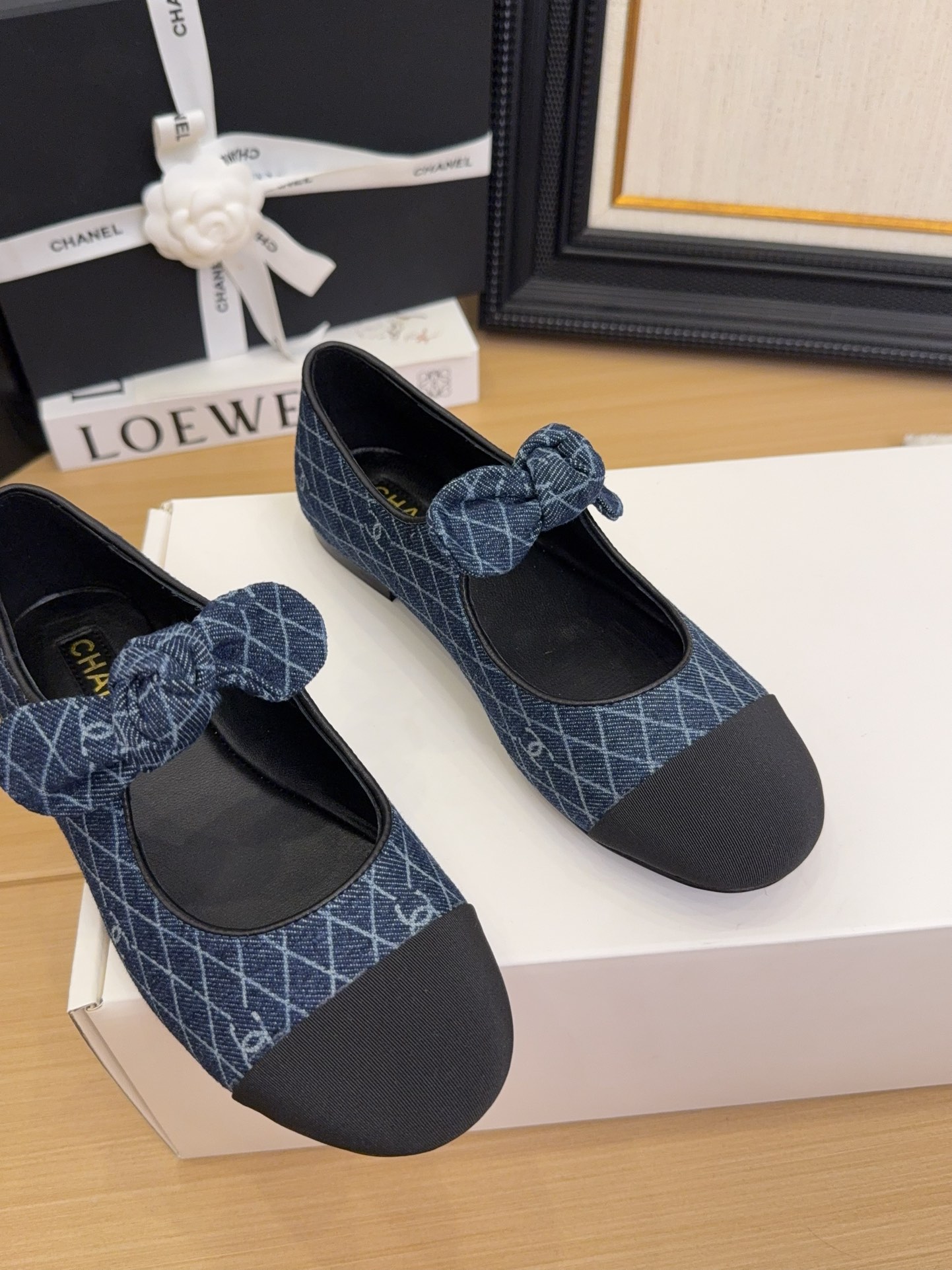 Chanel 25 Women's Denim Ballet Flats with Bow Accent - Authentic Design 6 i1744210014 4075 1
