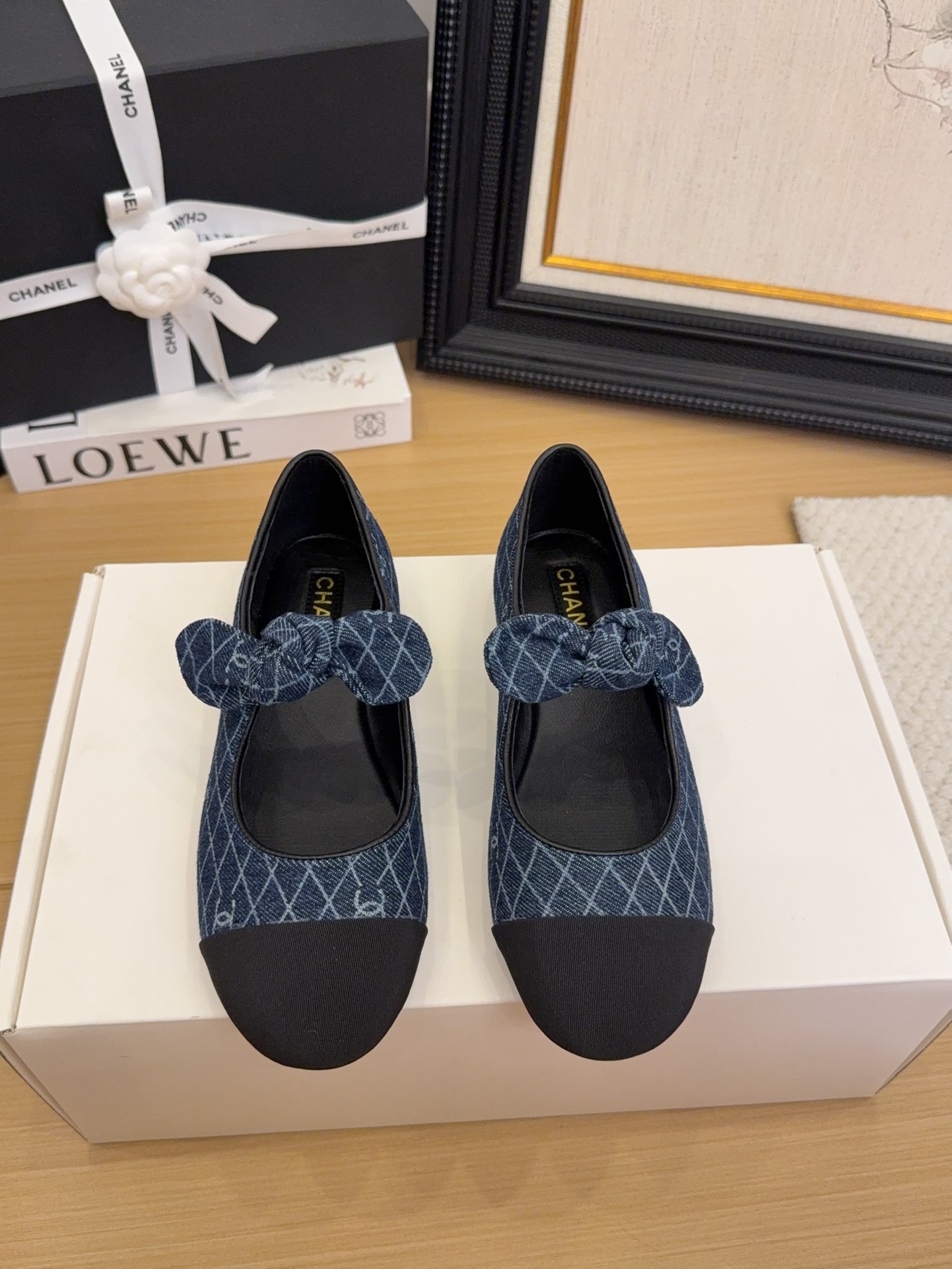 Chanel 25 Women's Denim Ballet Flats with Bow Accent - Authentic Design 3 i1744210015 6088 5