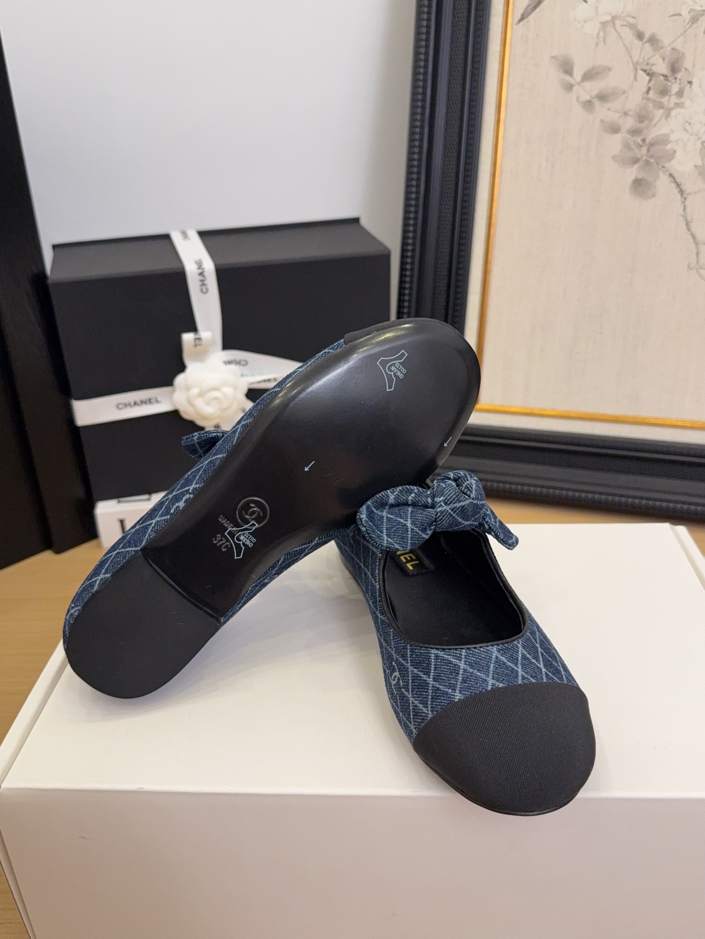 Chanel 25 Women's Denim Ballet Flats with Bow Accent - Authentic Design 10 i1744210015 6643 8