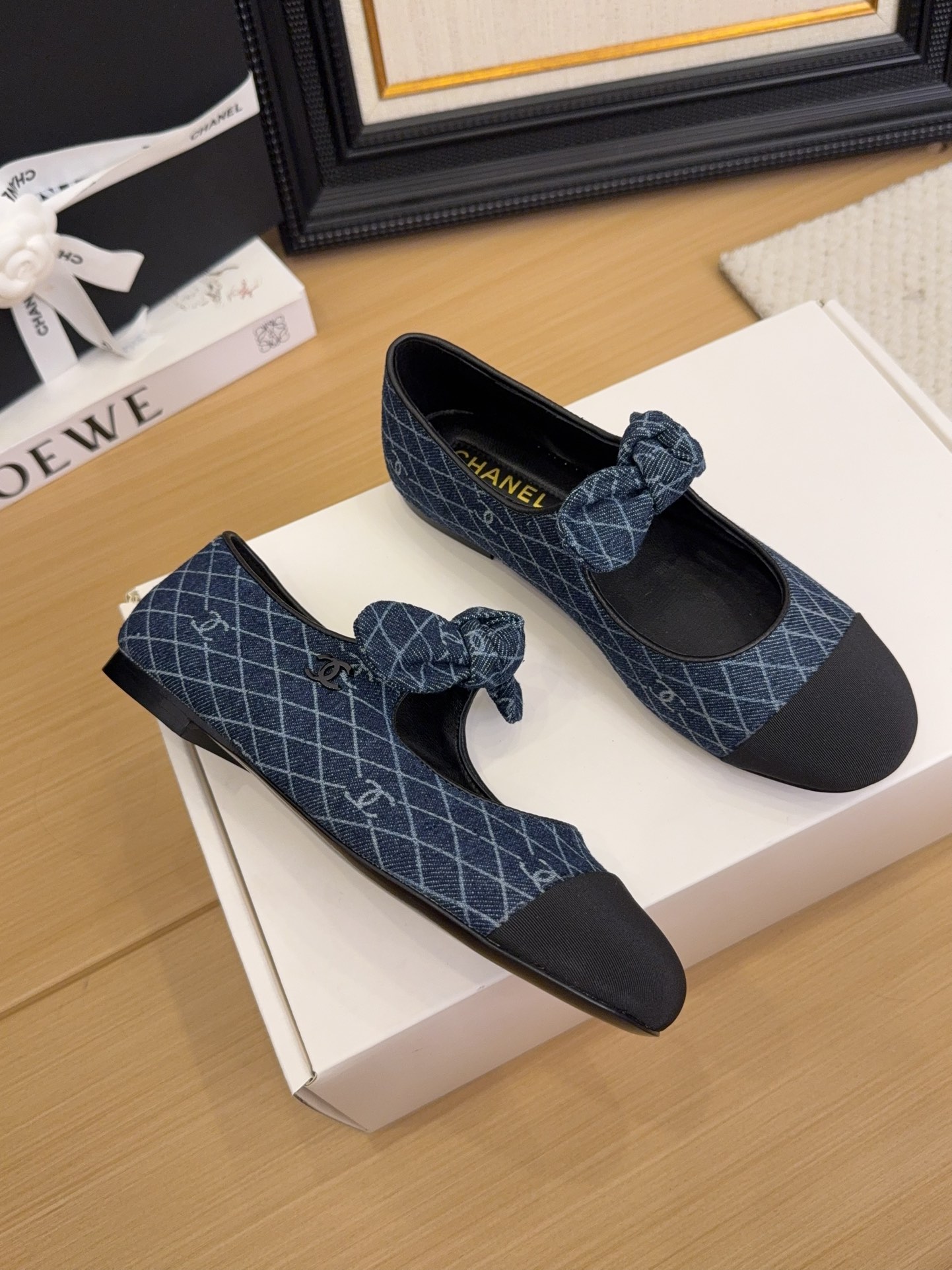 Chanel 25 Women's Denim Ballet Flats with Bow Accent - Authentic Design 2 i1744210015 7854 6