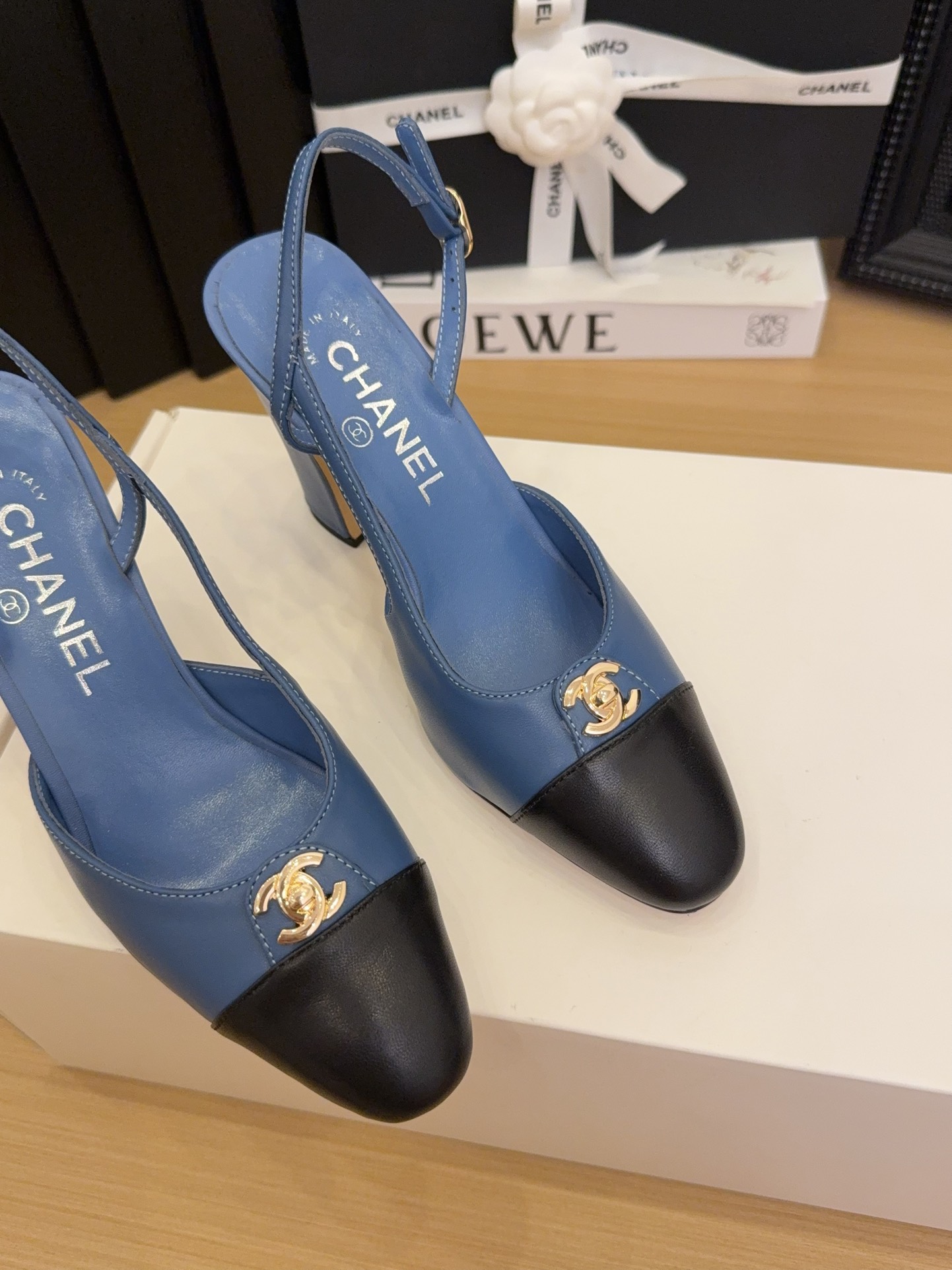 Chanel Women's Blue & Black Leather Slingback Heel, Iconic CC Logo, Size 35-39 7 i1744376185 1269 6