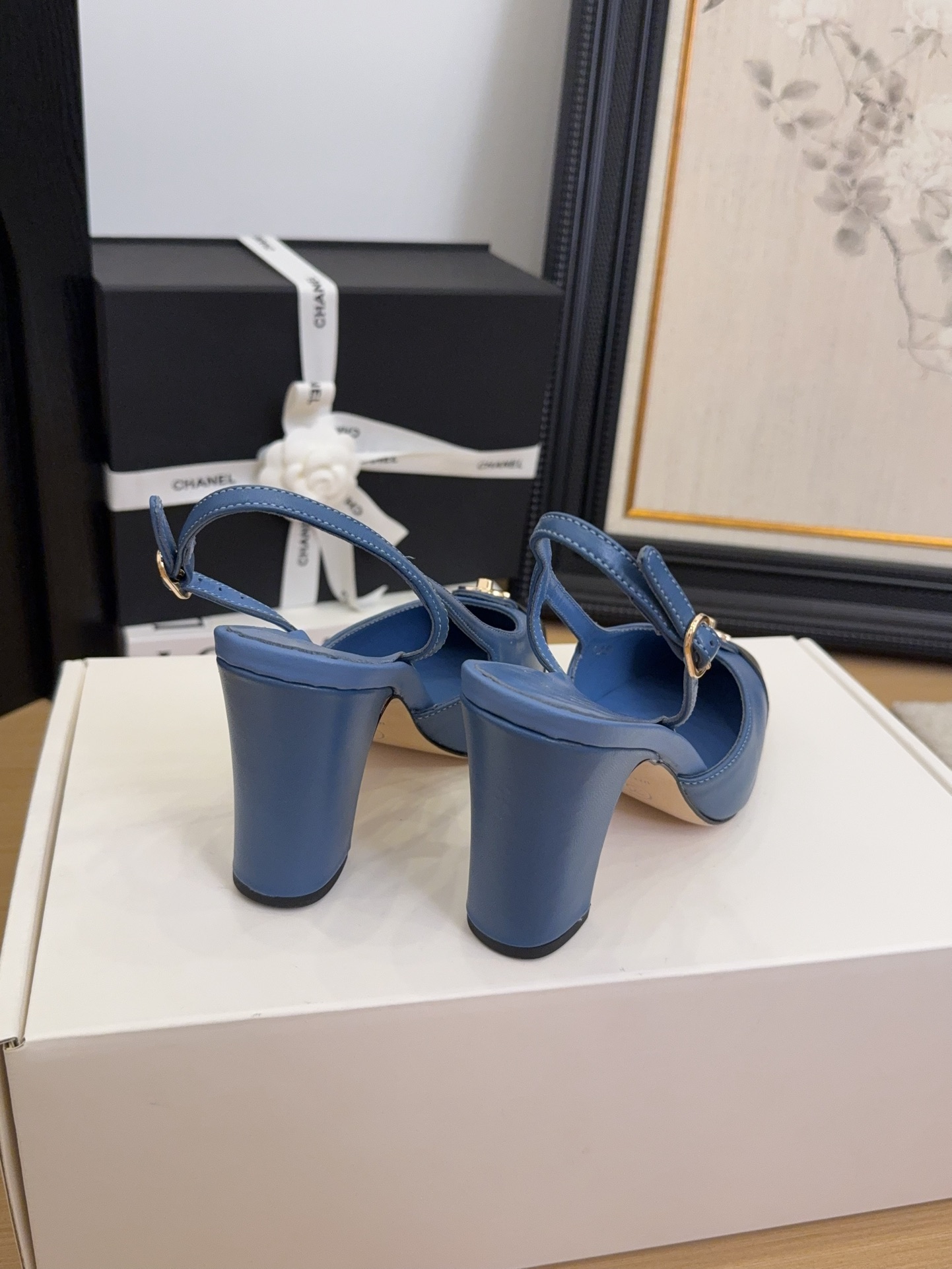 Chanel Women's Blue & Black Leather Slingback Heel, Iconic CC Logo, Size 35-39 8 i1744376185 196 7