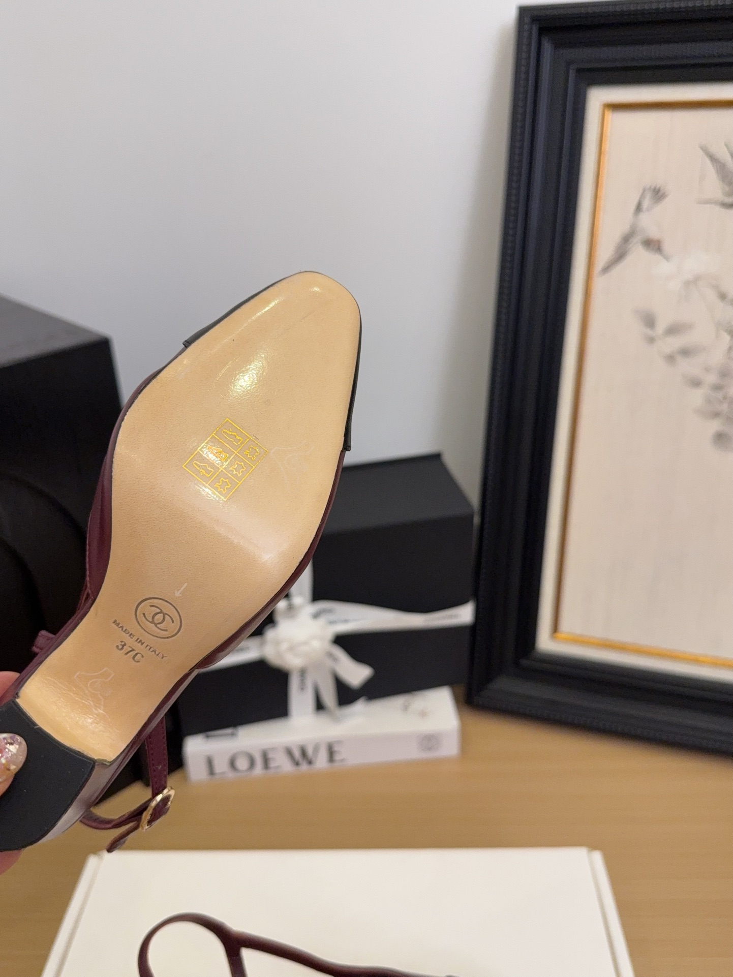 Elegant Slingback Heels by Chanel - Burgundy & Black Leather Shoes 10 i1744376228 8282 6