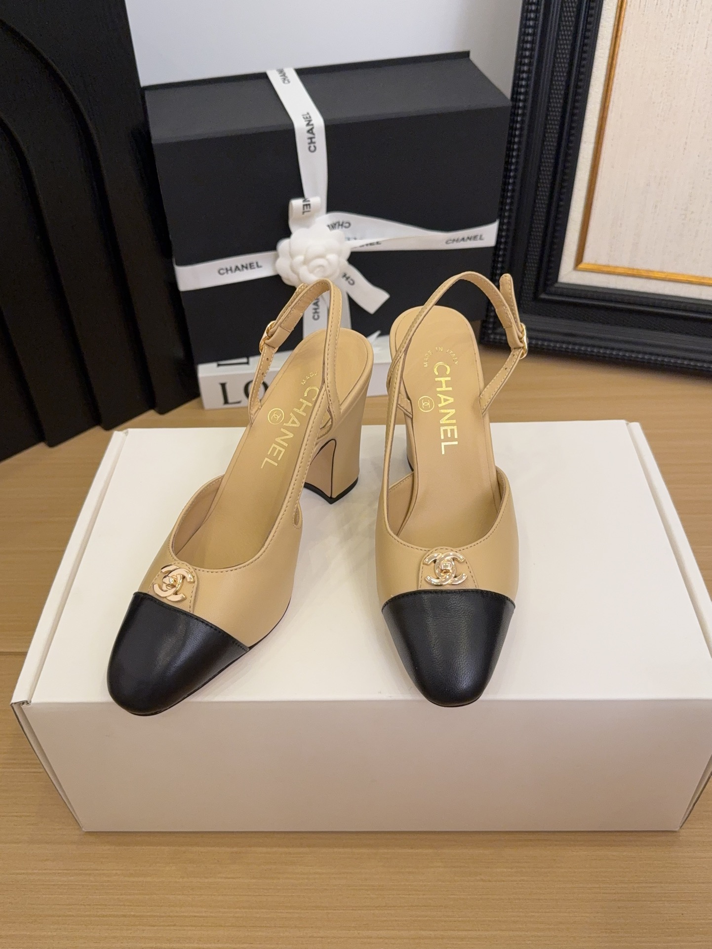 Elegant Women's Beige & Black Slingback Heels - Iconic Design and Premium Quality 4 i1744376244 4305 6