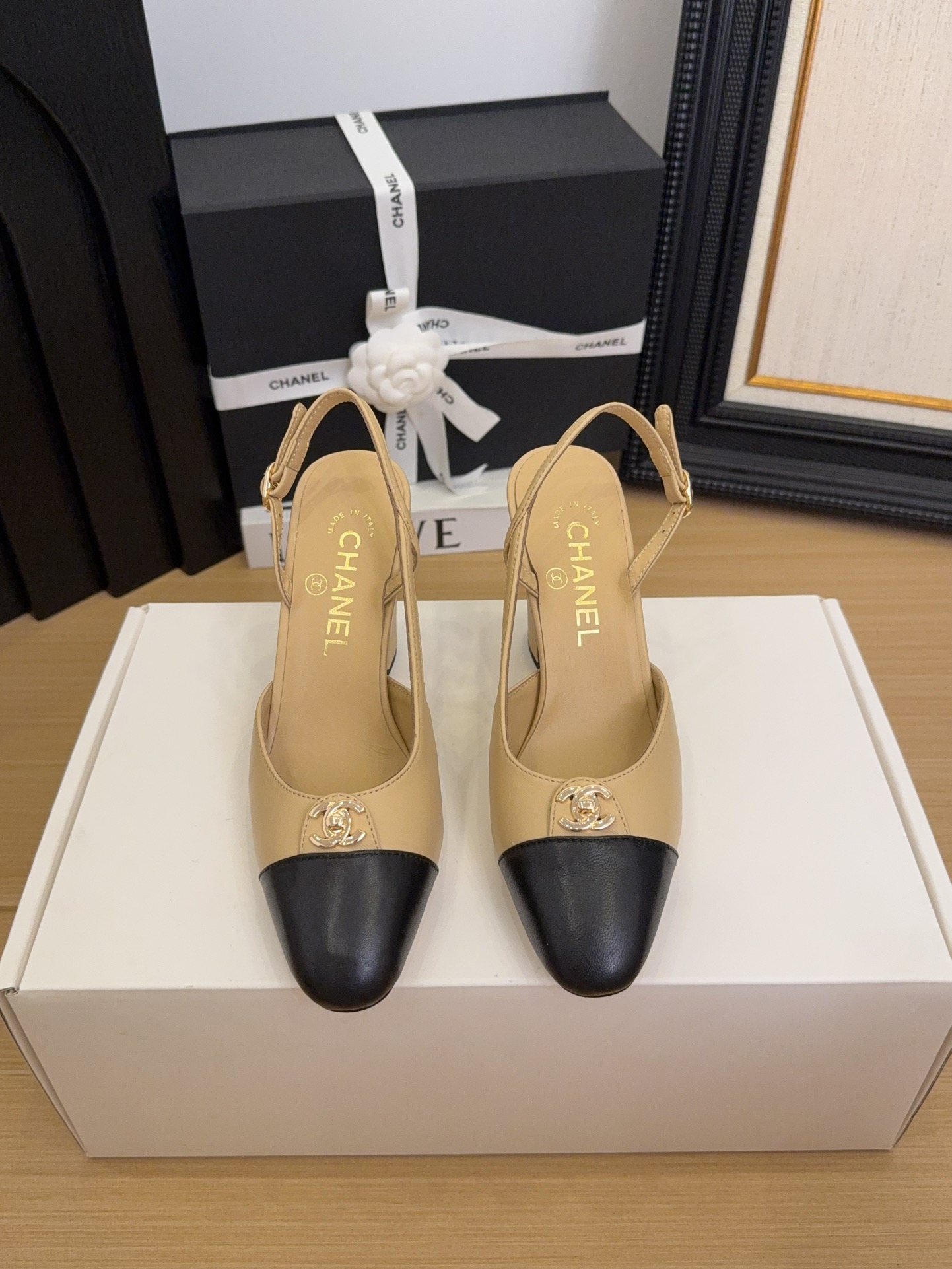 Elegant Women's Beige & Black Slingback Heels - Iconic Design and Premium Quality 3 i1744376244 4477 2