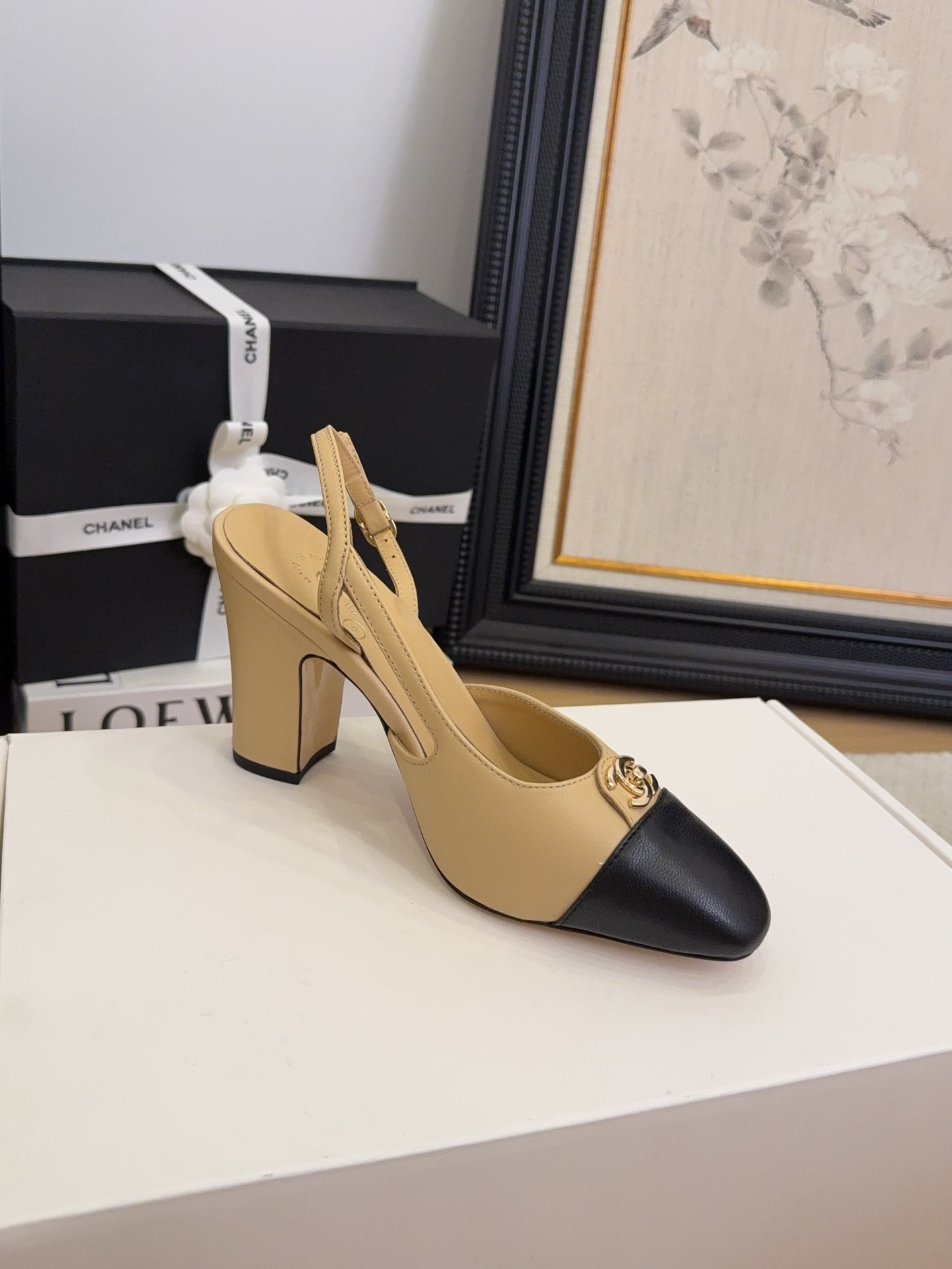Elegant Women's Beige & Black Slingback Heels - Iconic Design and Premium Quality 8 i1744376244 4749 4