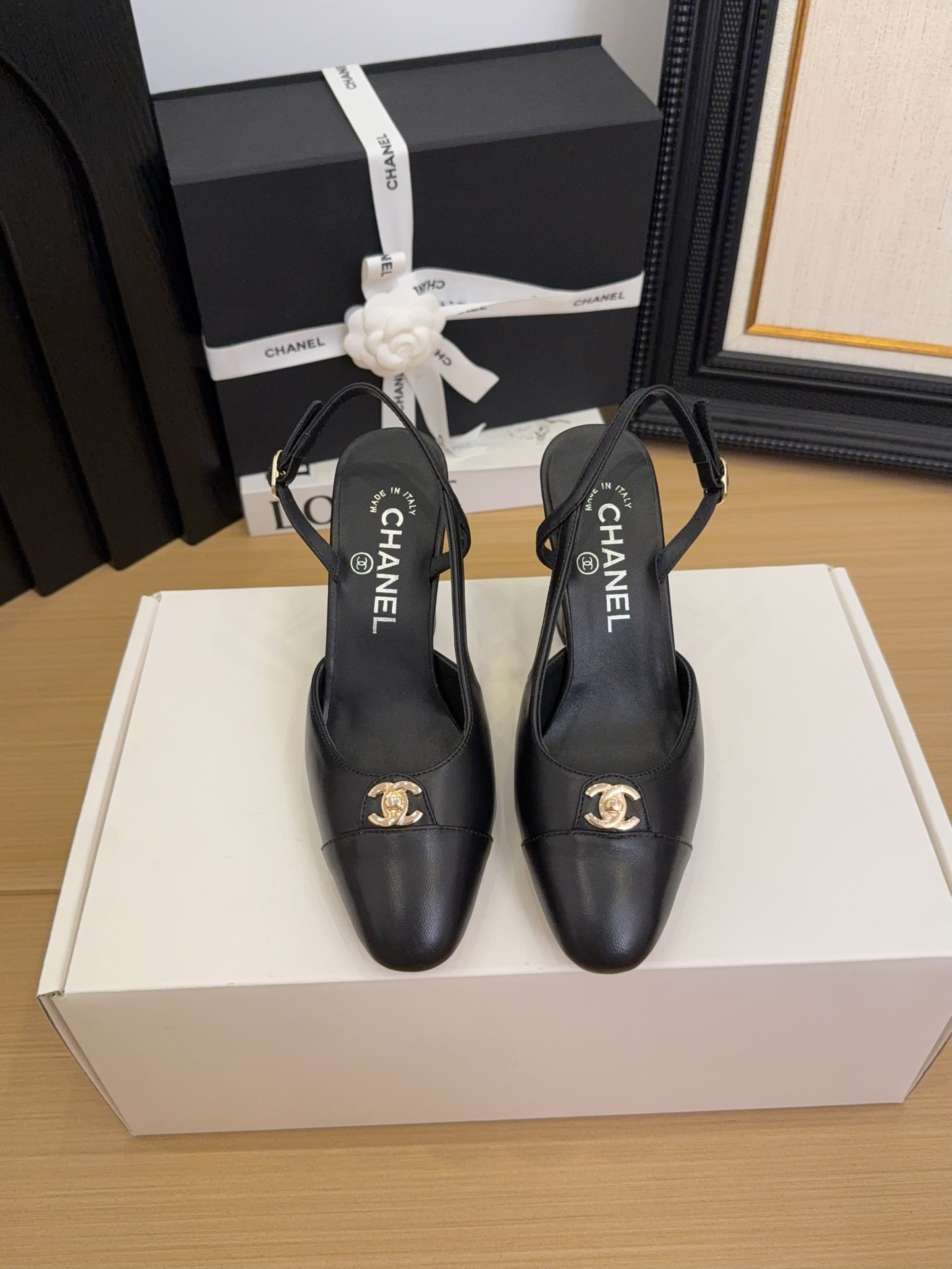 Elegant Slingback Heels with Iconic Logo, Genuine Leather, Comfortable Block Heel 3 i1744376257 3901 7