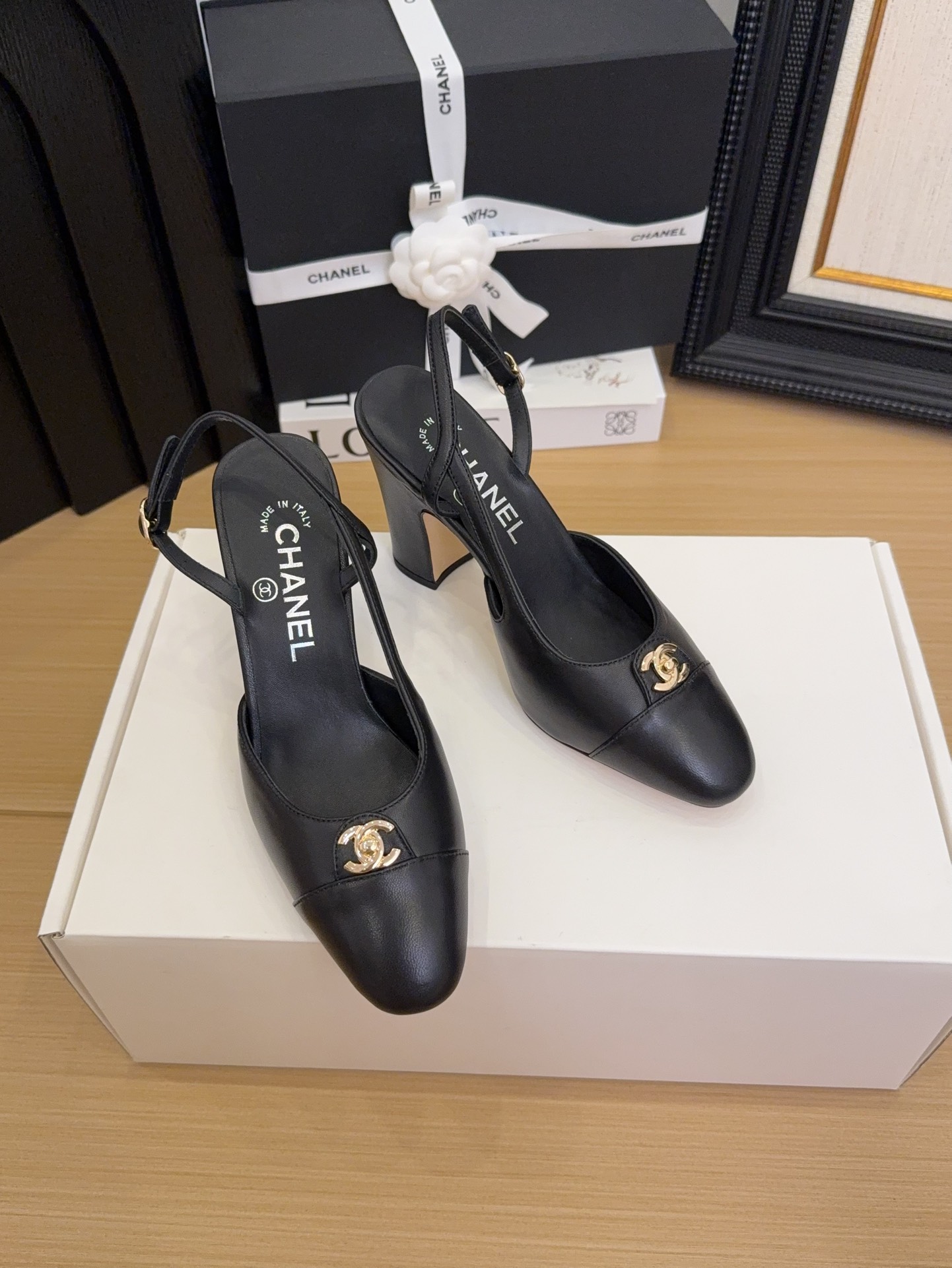 Elegant Slingback Heels with Iconic Logo, Genuine Leather, Comfortable Block Heel 6 i1744376257 7220 4