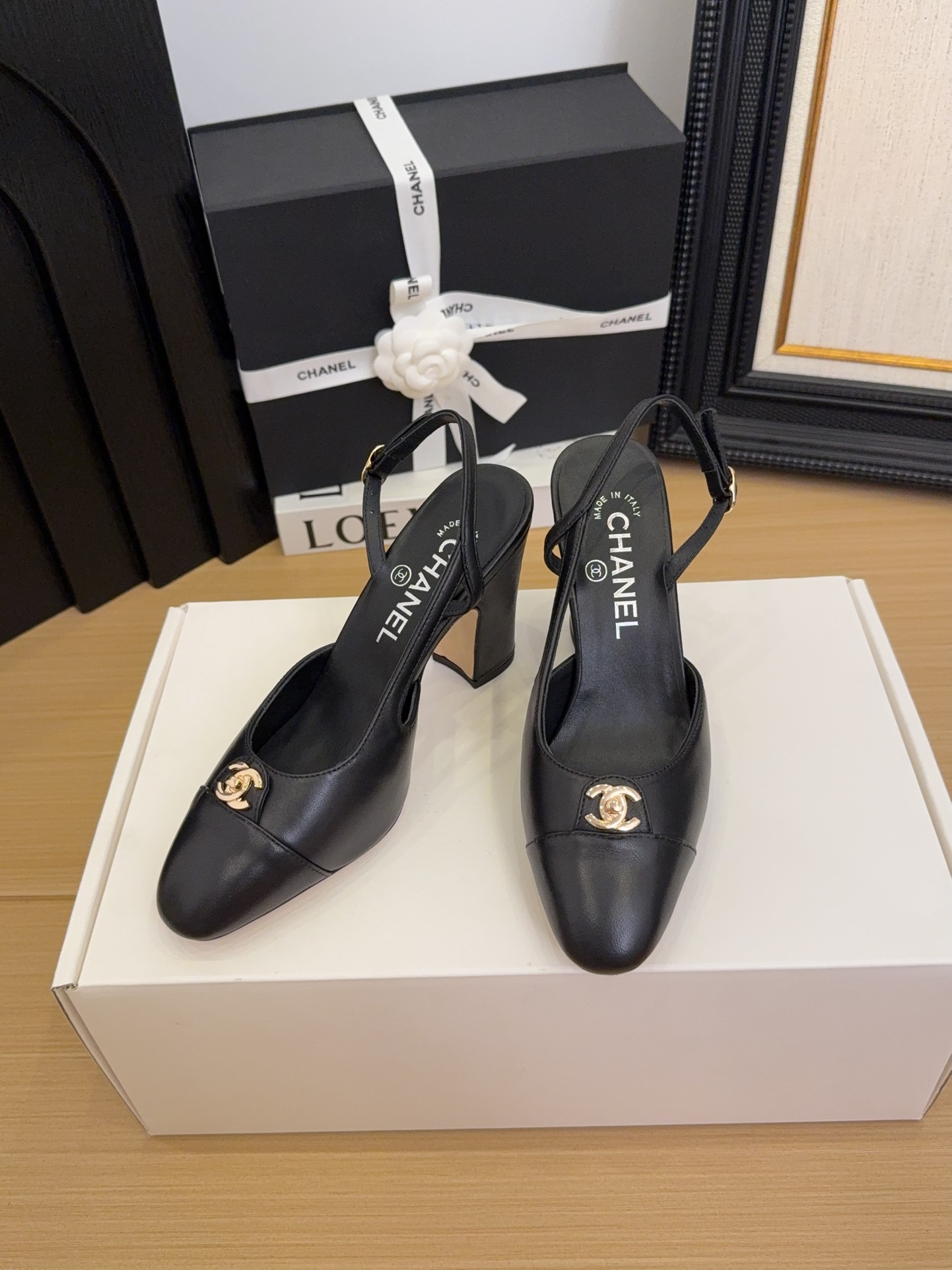 Elegant Slingback Heels with Iconic Logo, Genuine Leather, Comfortable Block Heel 4 i1744376257 9213 2