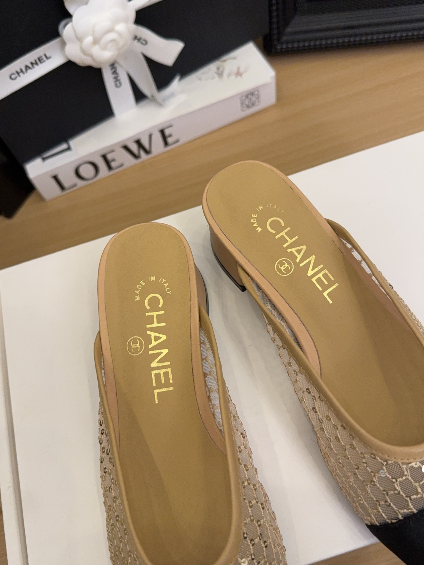 Elegant Mules - Beige Mules with Black Cap-toe and Block Heel 8 i1744510010 2771 5
