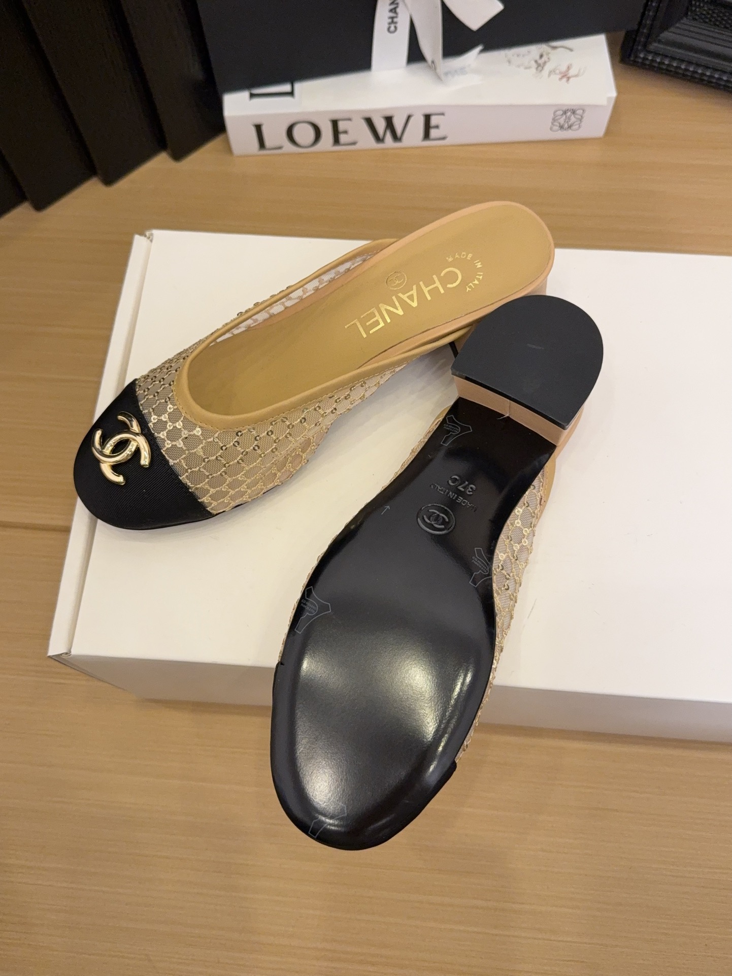 Elegant Mules - Beige Mules with Black Cap-toe and Block Heel 6 i1744510010 6282 6