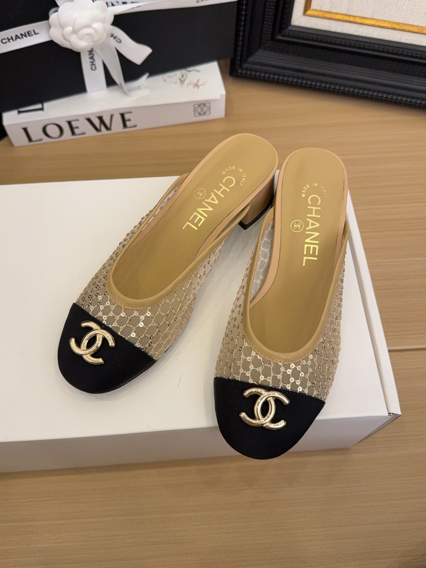 Elegant Mules - Beige Mules with Black Cap-toe and Block Heel 10 i1744510010 771 3