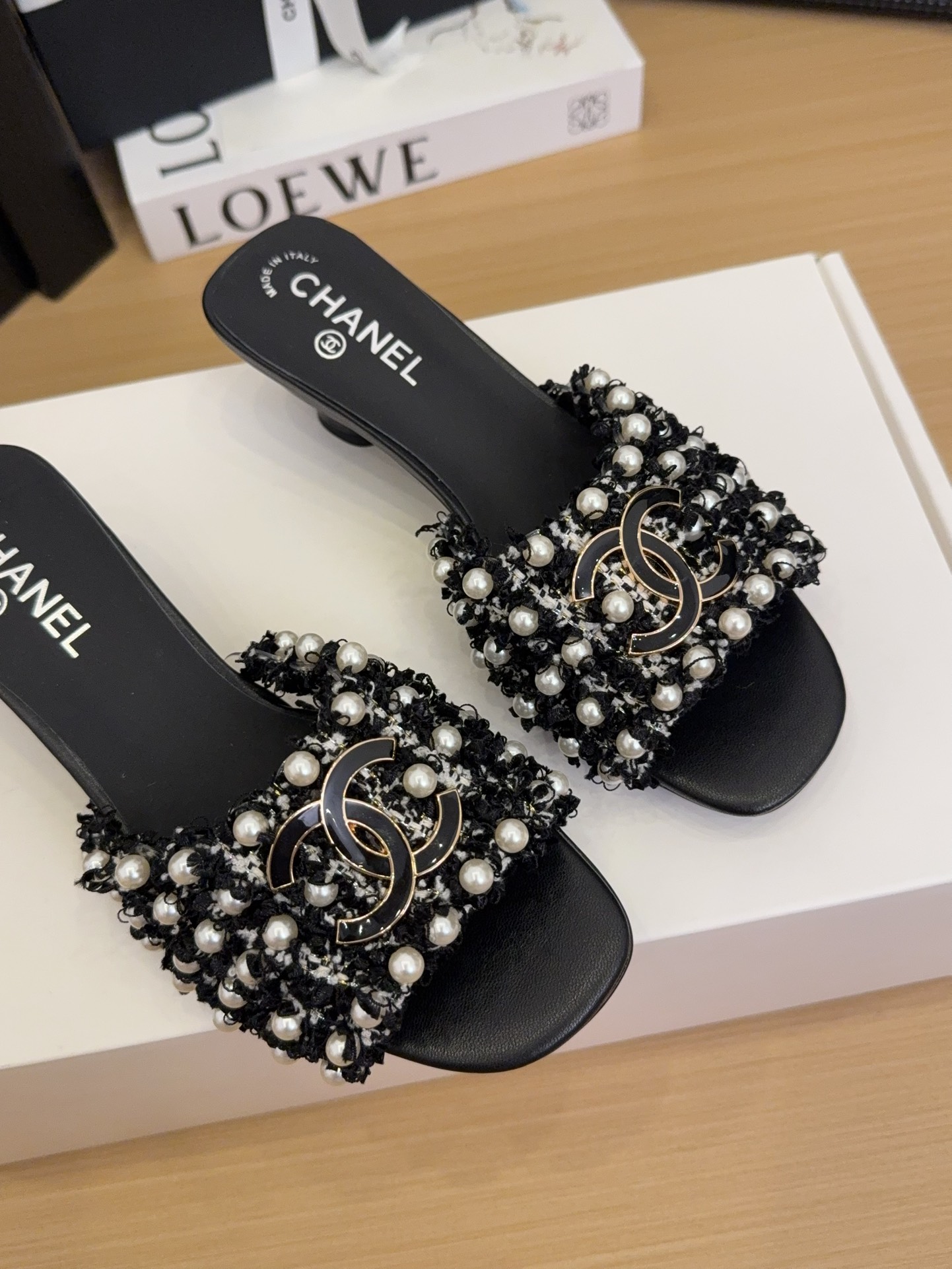 Elegant Chanel Women's Tweed & Pearl Embellished Heeled Sandals 7 i1744709406 1794 2