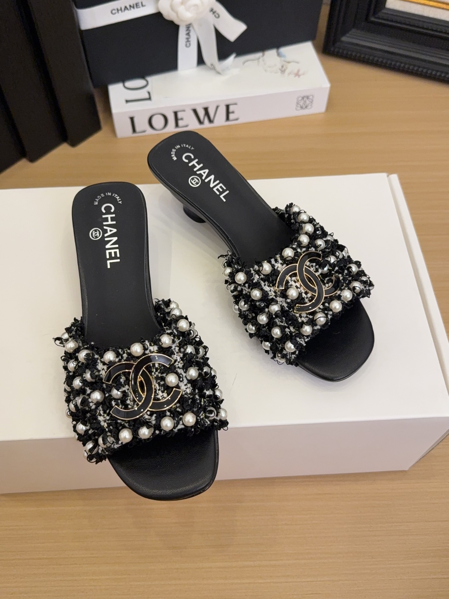 Elegant Chanel Women's Tweed & Pearl Embellished Heeled Sandals 4 i1744709406 7293 4