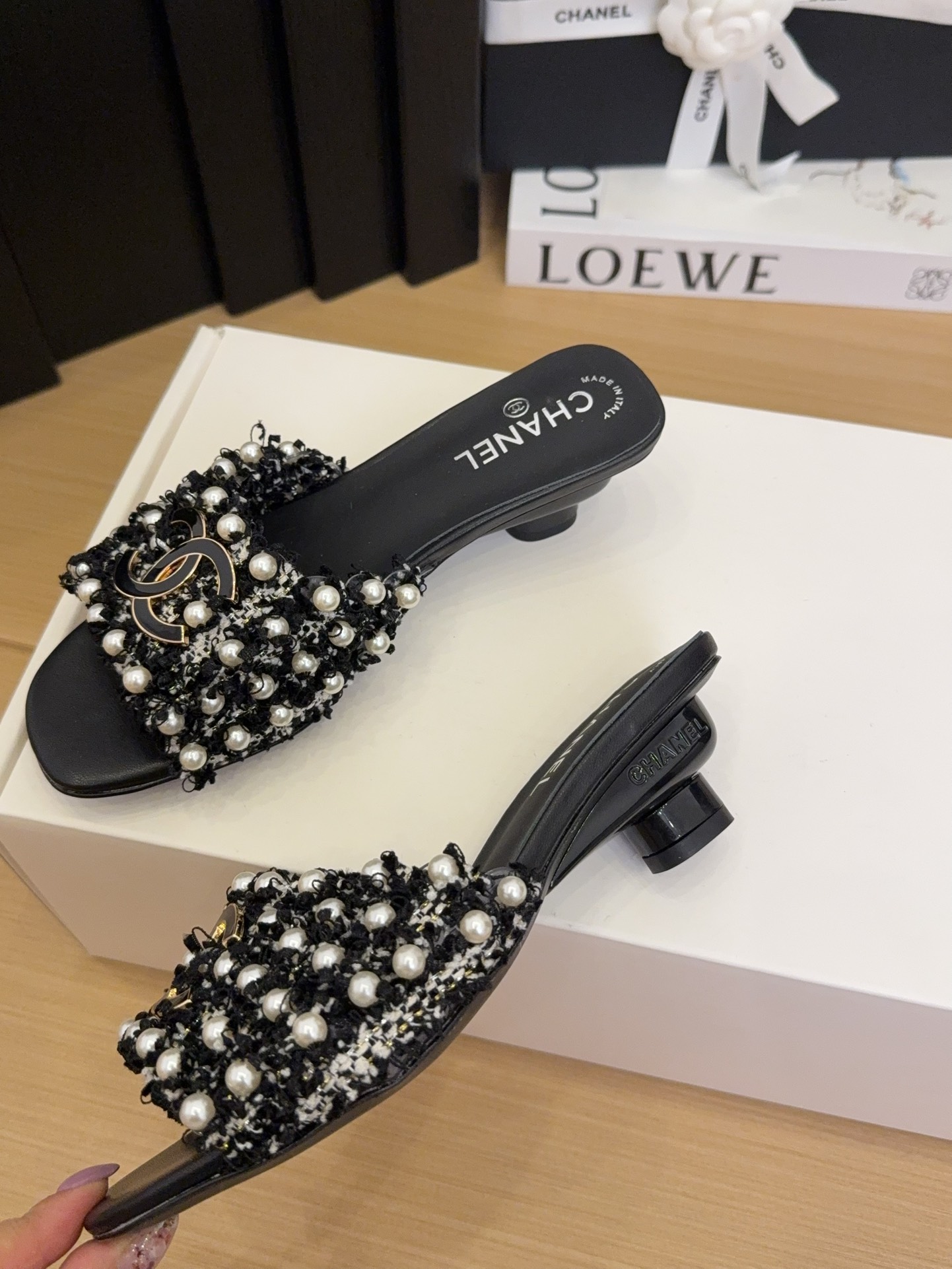 Elegant Chanel Women's Tweed & Pearl Embellished Heeled Sandals 2 i1744709406 9868 5
