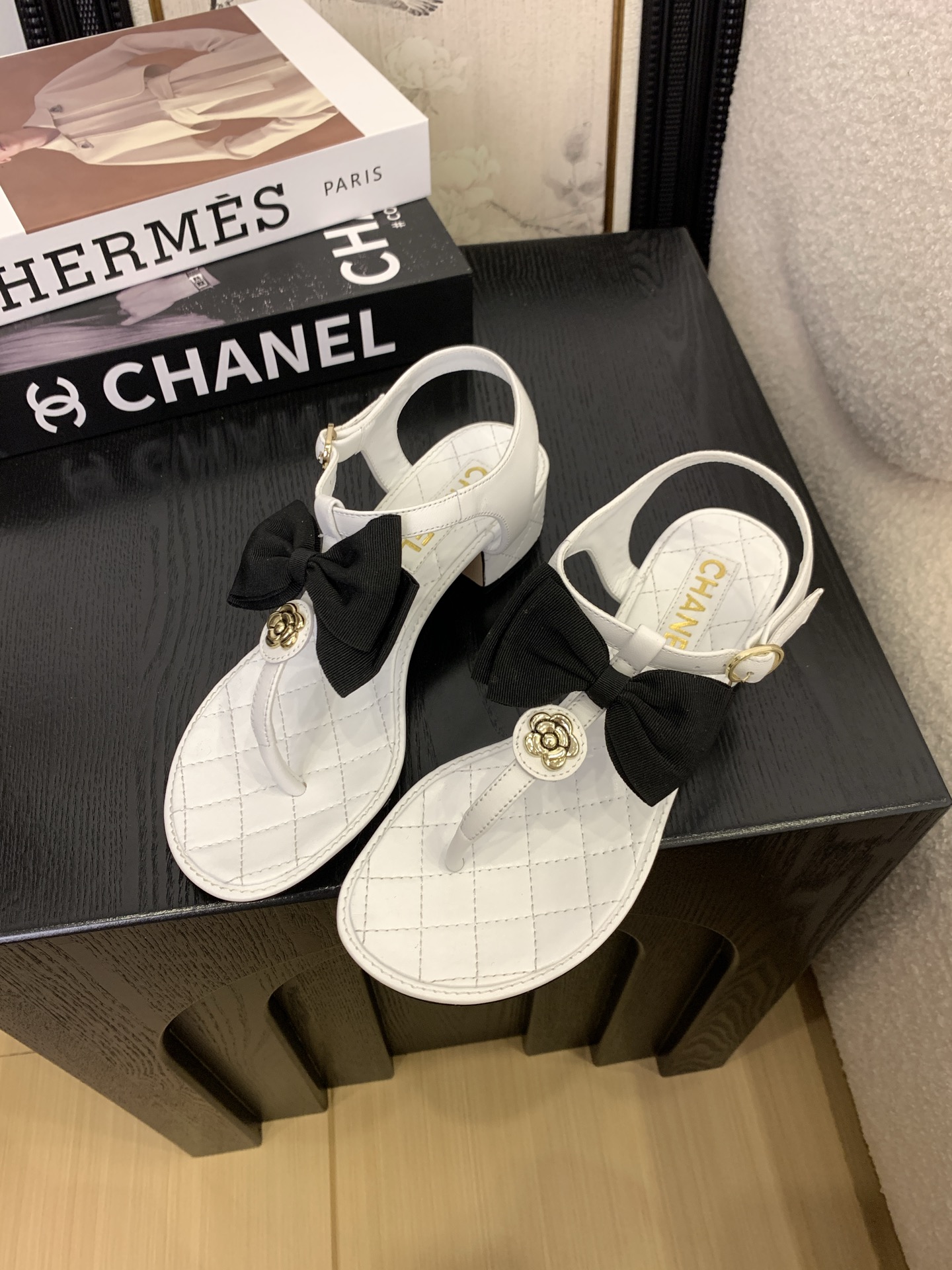 Chanel Women's Leather Thong Heeled Sandals with Bow Accent - Classic Style 4 i1745389896817 969 0 1