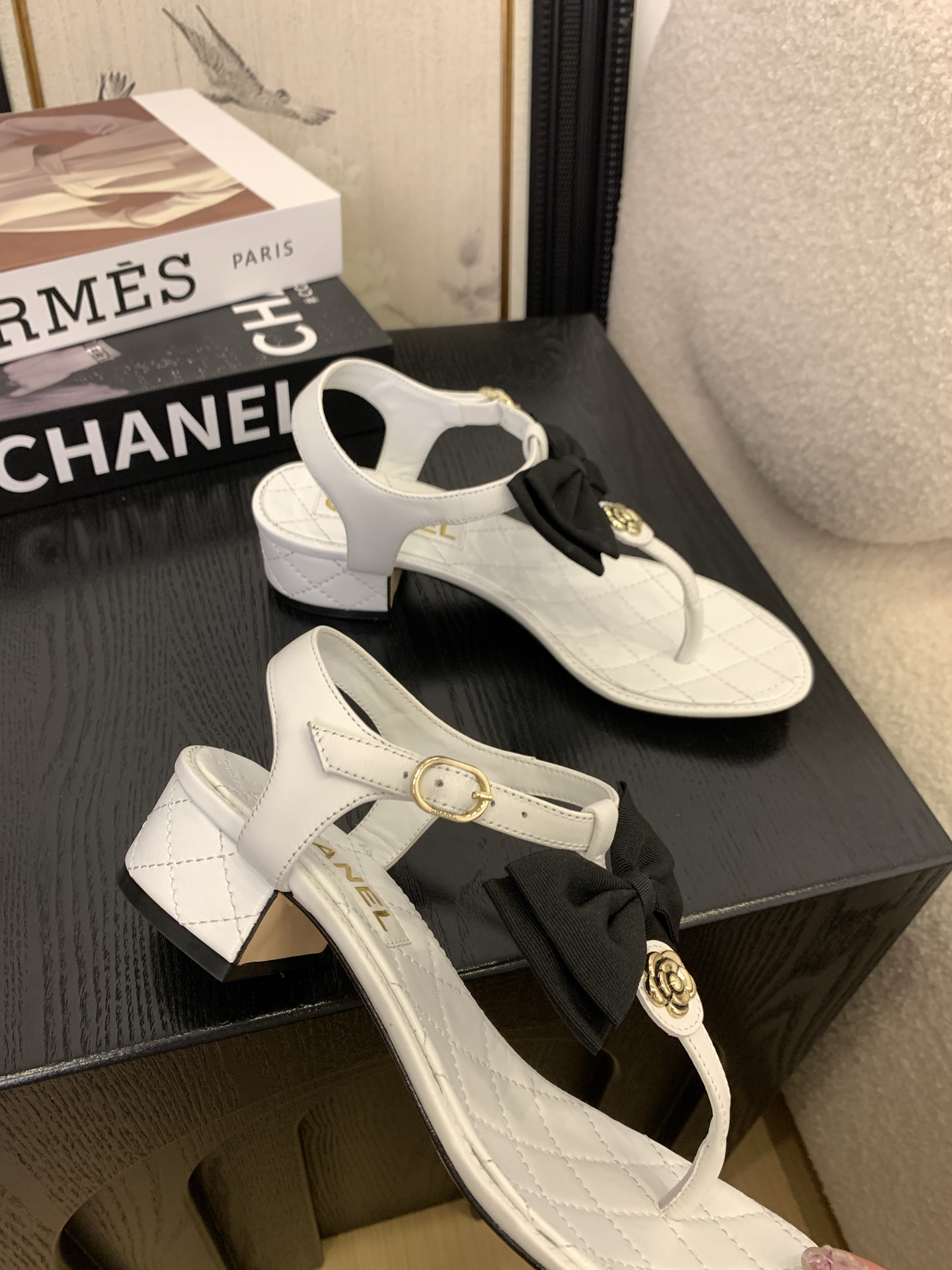 Chanel Women's Leather Thong Heeled Sandals with Bow Accent - Classic Style 2 i1745389901358 7577 0 2