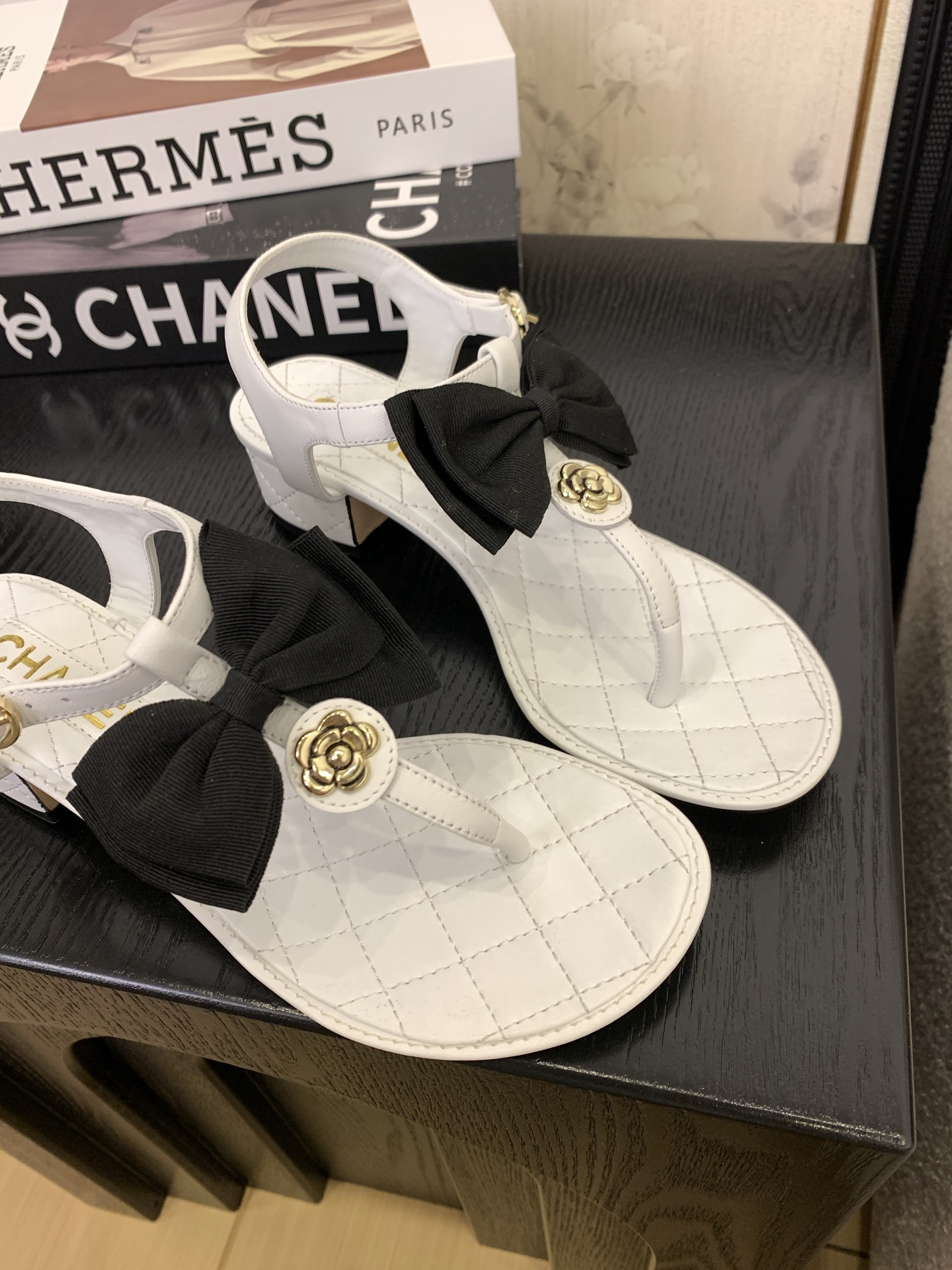 Chanel Women's Leather Thong Heeled Sandals with Bow Accent - Classic Style 7 i1745389902931 1687 0 5