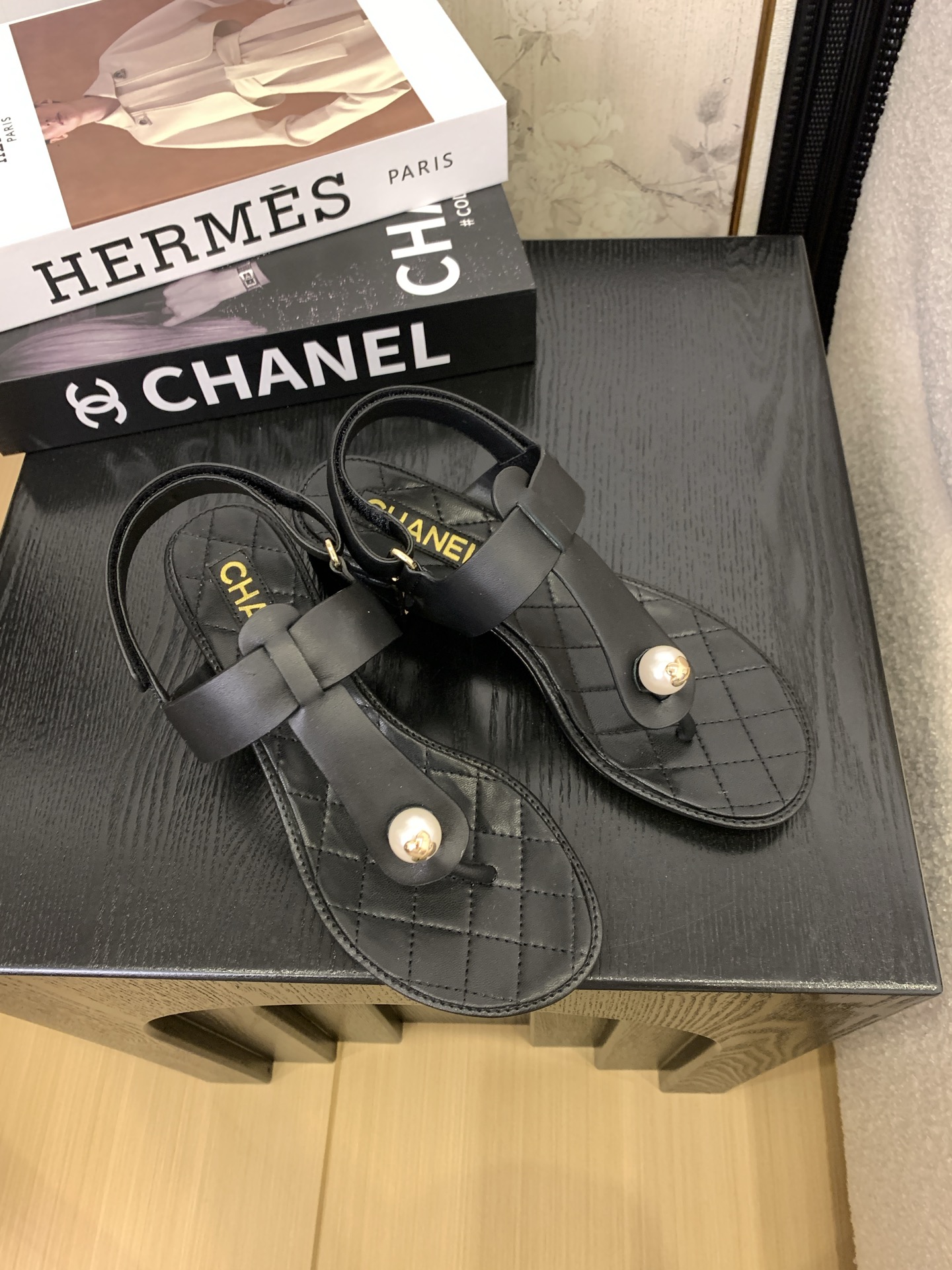 Chanel Women's Black Leather Pearl Thong Sandals Classic Summer Style 5 i1745397250521 5269 0 3