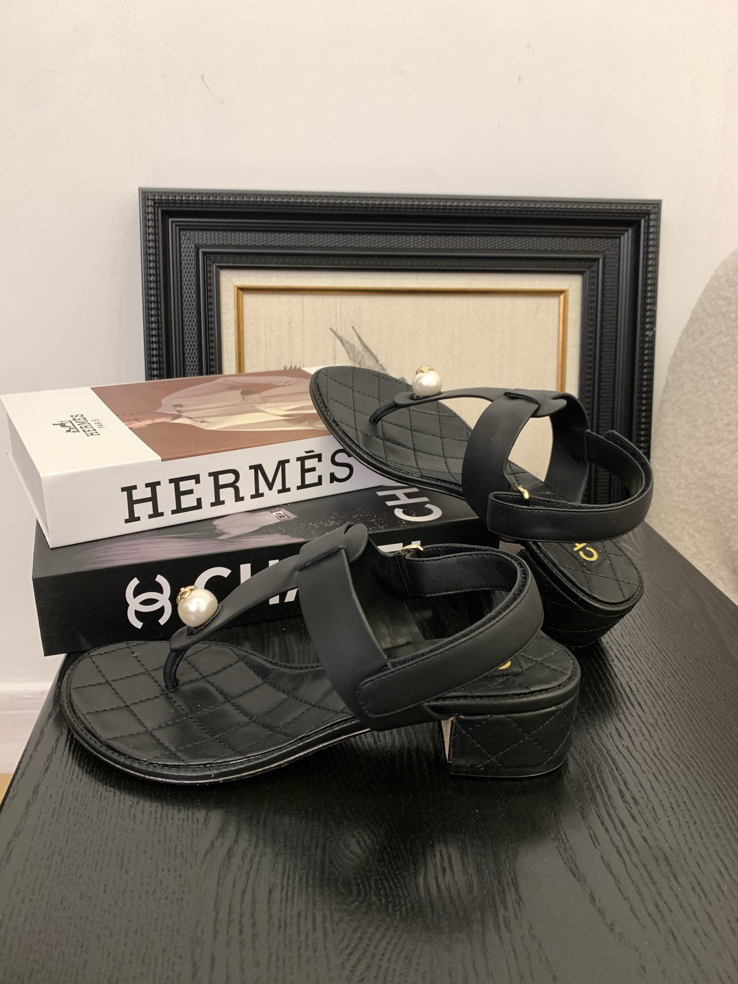 Chanel Women's Black Leather Pearl Thong Sandals Classic Summer Style 8 i1745397254117 9747 0 6