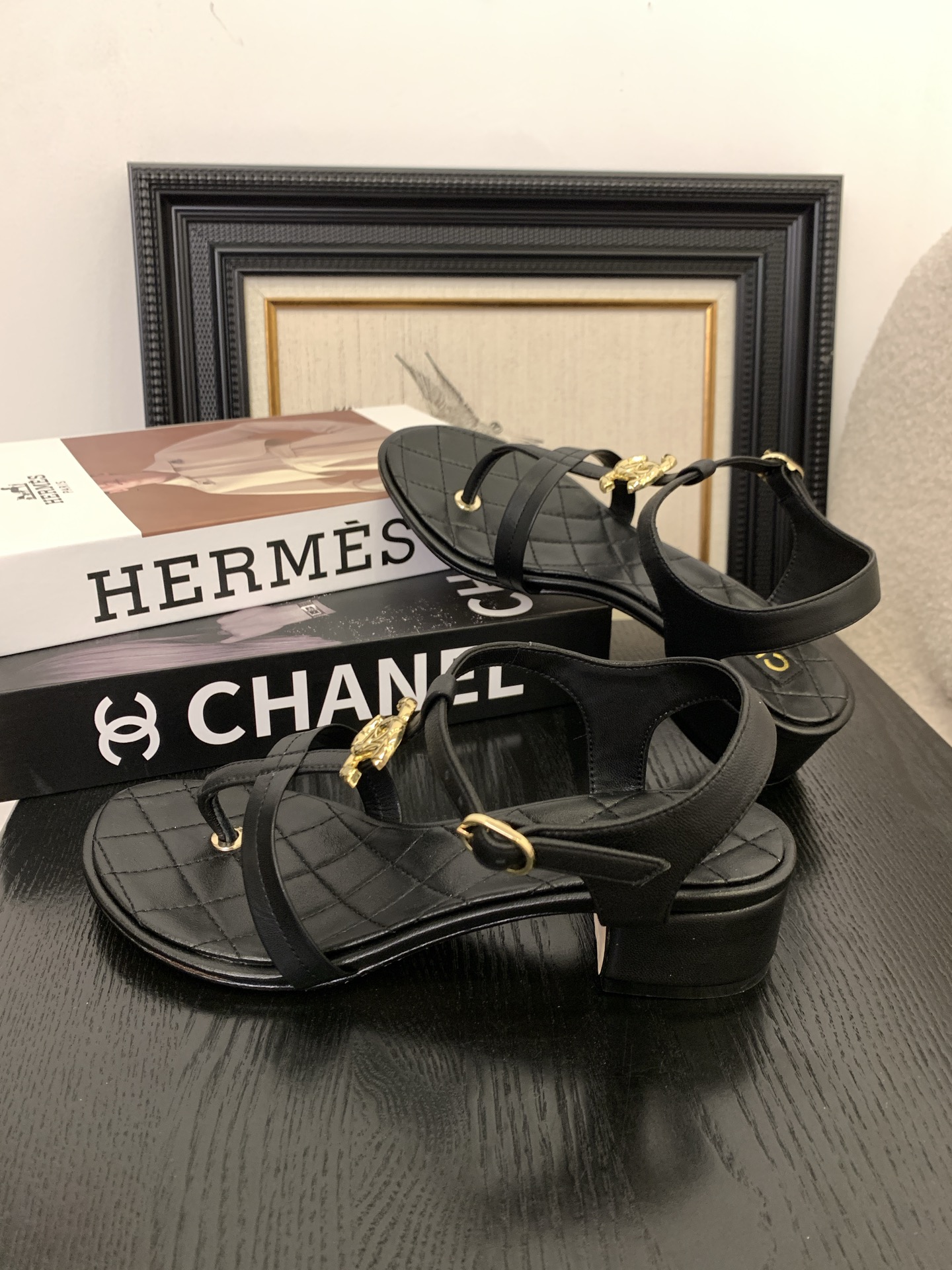 Chanel Women's Black Leather Pearl Thong Sandals With CC Logo, Size 35-39 8 i1745398217207 897 0 6