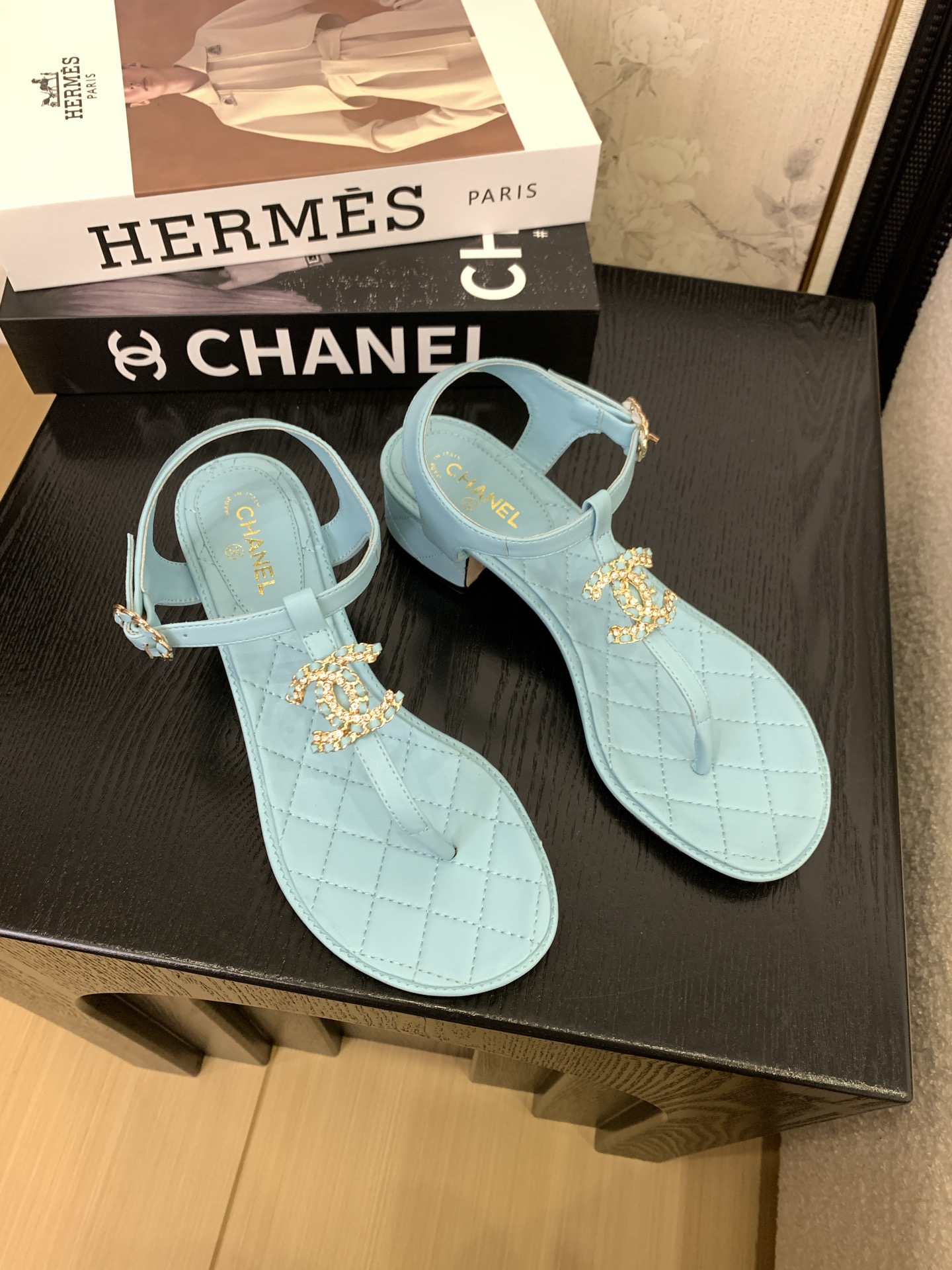 Chanel Women's Classic CC Pearl Embellished Thong Sandals - Light Blue 5 i1745400113919 1580 0 3