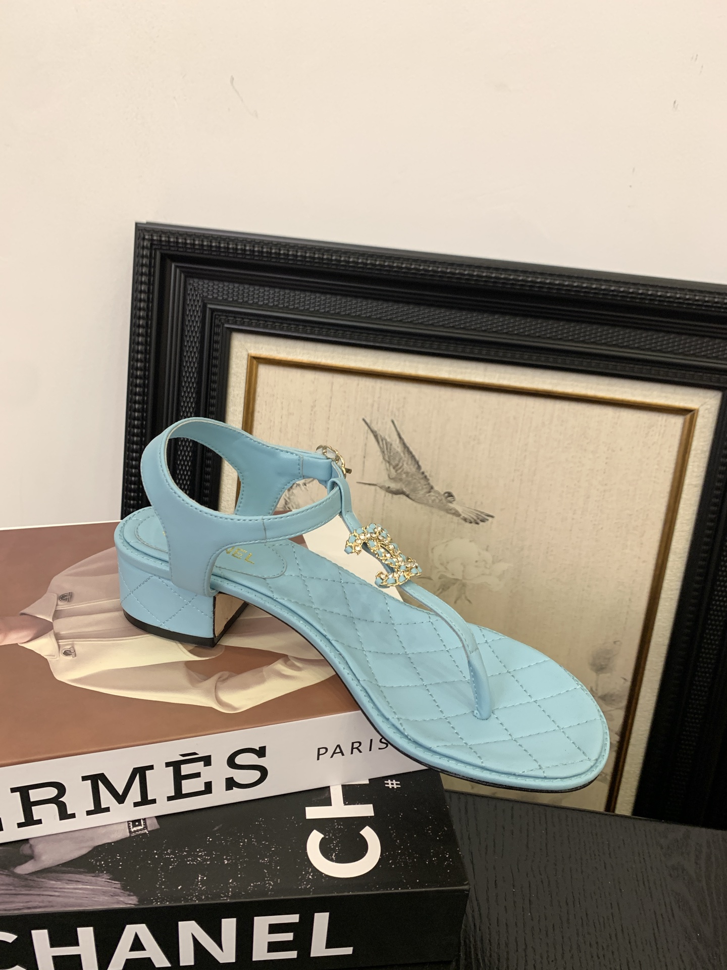 Chanel Women's Classic CC Pearl Embellished Thong Sandals - Light Blue 10 i1745400114180 9005 0 8
