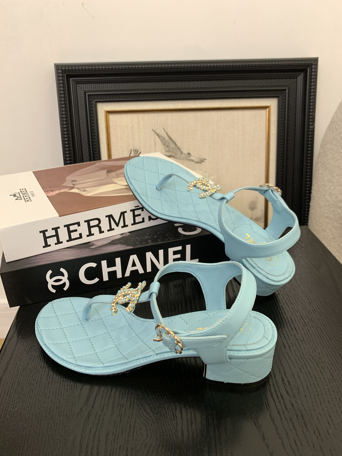 Chanel Women's Classic CC Pearl Embellished Thong Sandals - Light Blue 8 i1745400114317 3306 0 6