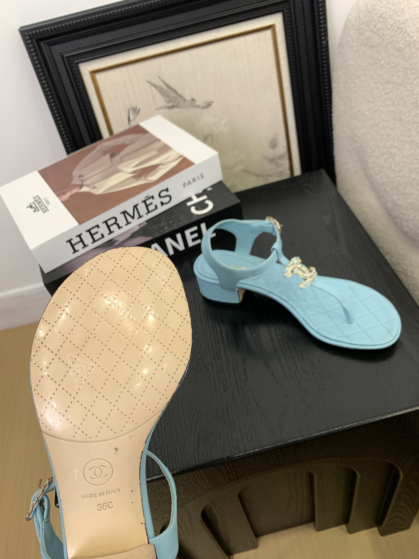 Chanel Women's Classic CC Pearl Embellished Thong Sandals - Light Blue 6 i1745400114317 6355 0 4