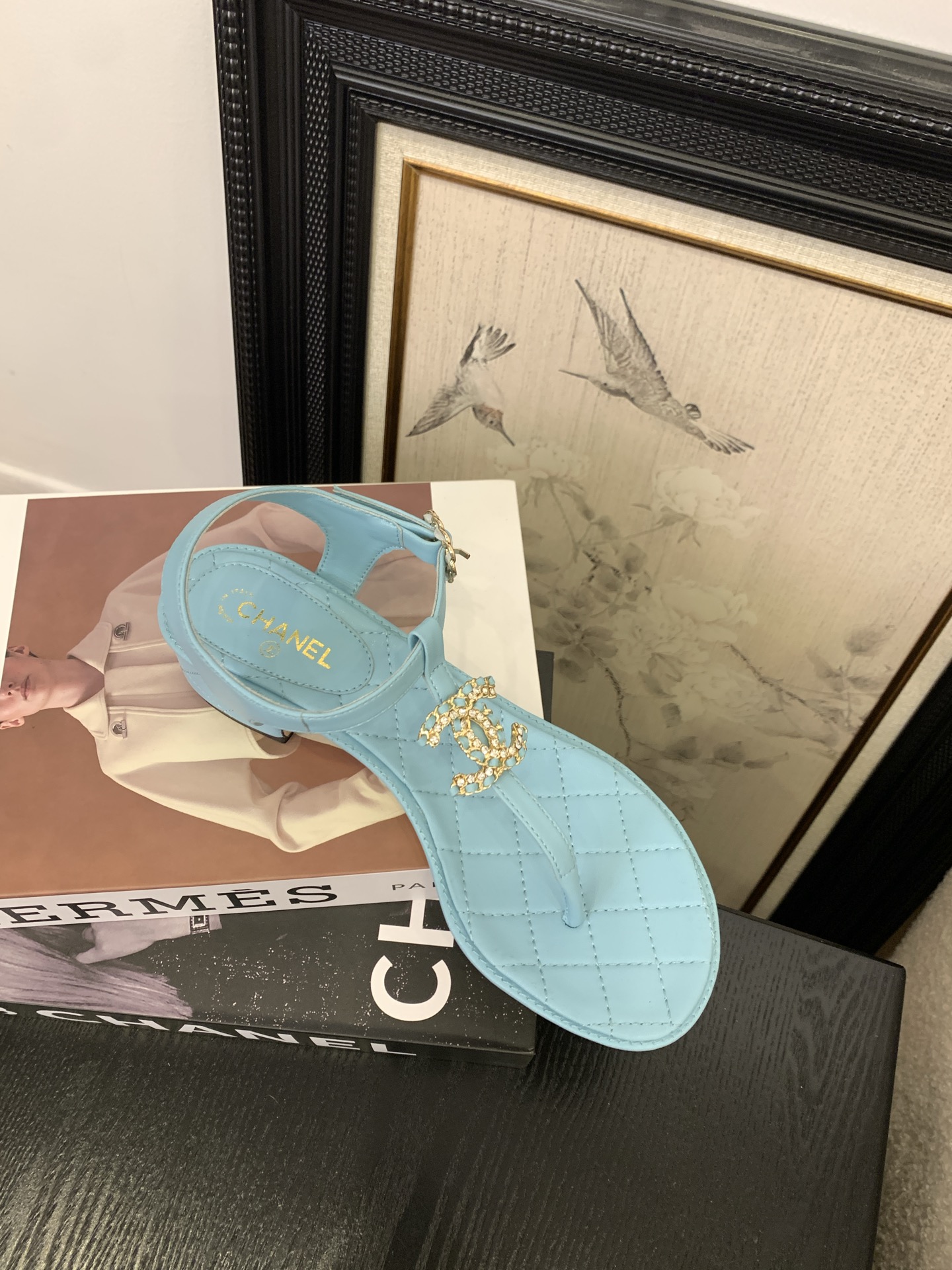 Chanel Women's Classic CC Pearl Embellished Thong Sandals - Light Blue 9 i1745400117092 3028 0 7