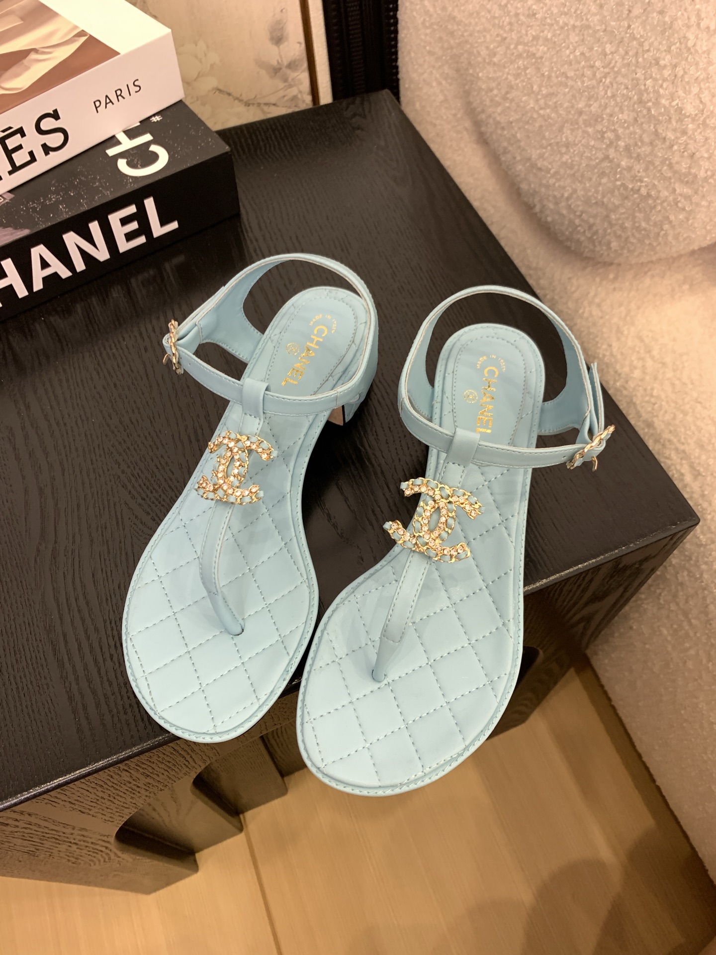 Chanel Women's Classic CC Pearl Embellished Thong Sandals - Light Blue 3 i1745400117380 5079 0 1