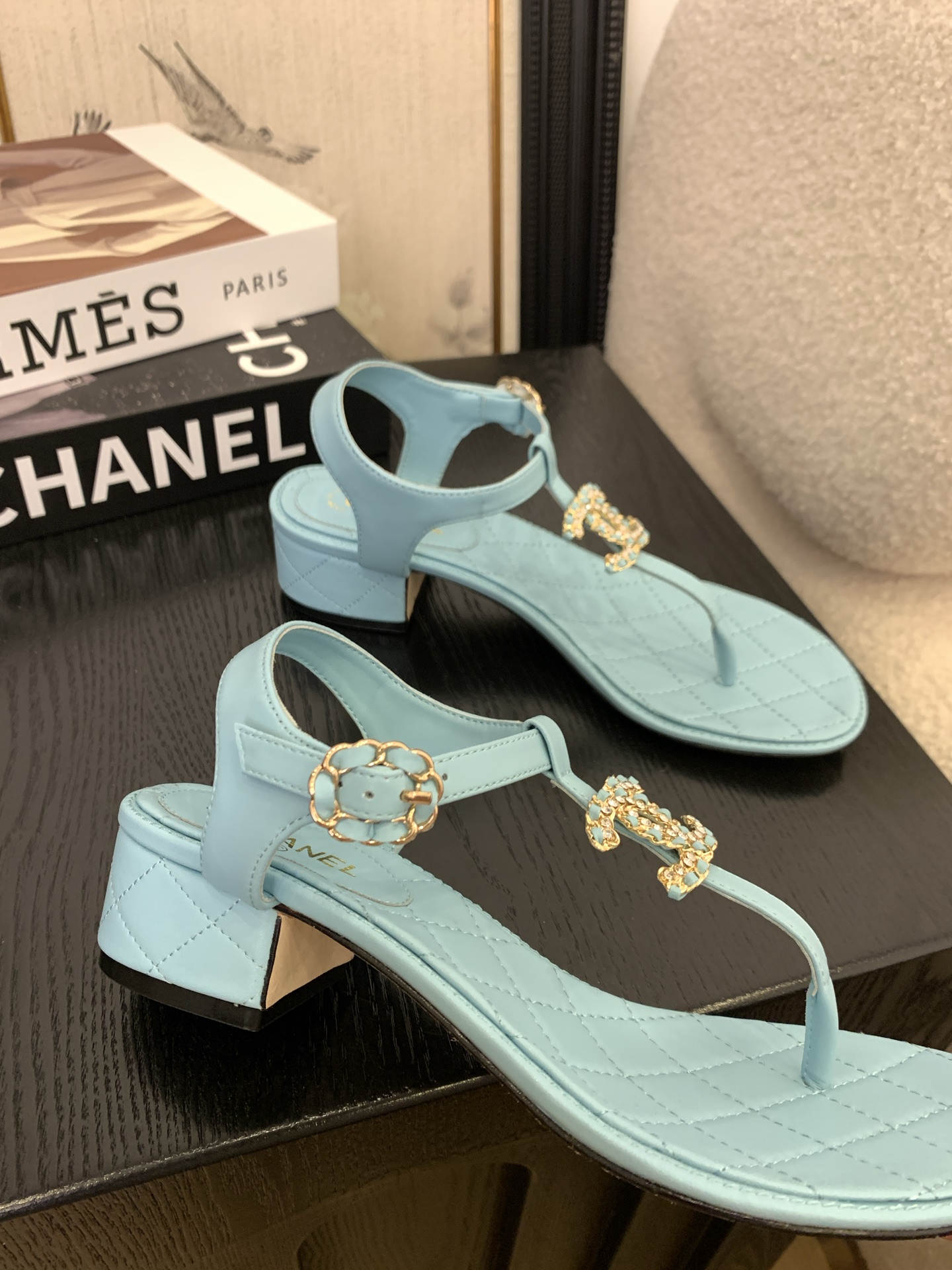 Chanel Women's Classic CC Pearl Embellished Thong Sandals - Light Blue 4 i1745400117446 3578 0 2