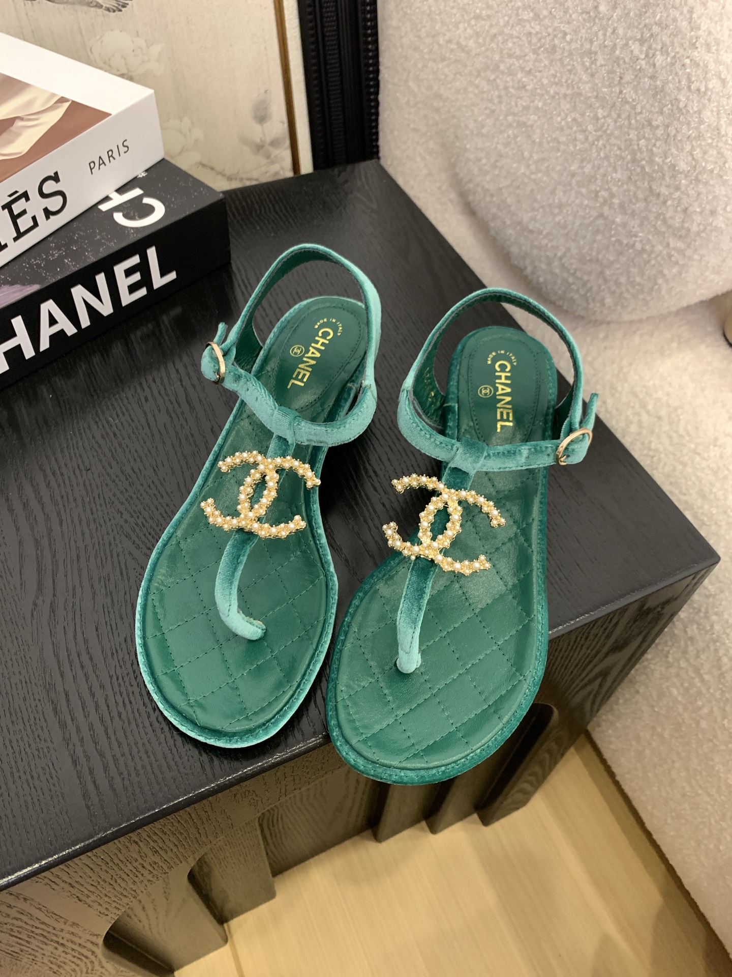 Chanel Women's Quilted Leather Thong Sandal with Pearl CC Accent 4 i1745406858497 8707 0 1