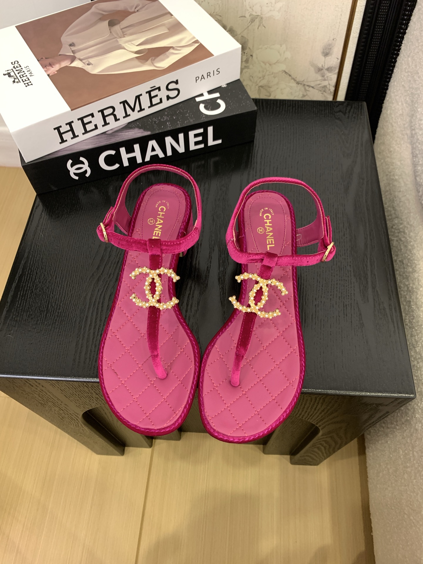 Elegant Chanel Pearl Embellished T-Strap Sandals - Luxurious Style & Comfort 4 i1745406896161 5613 0 0